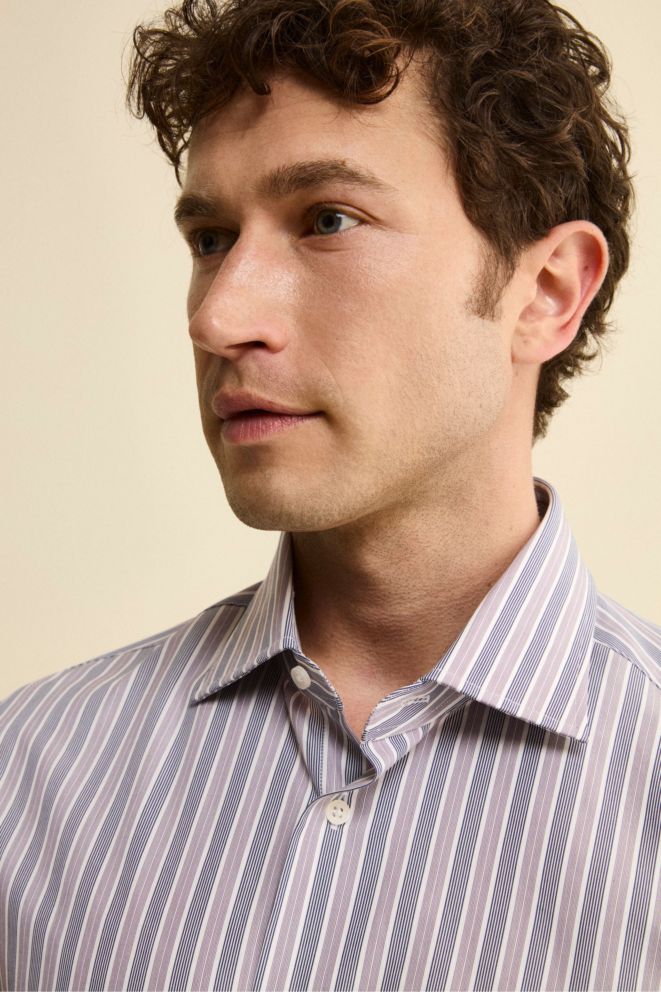 Camicia Fantasia Custom Fit in Cotone - RIGATO VIOLA/BLU