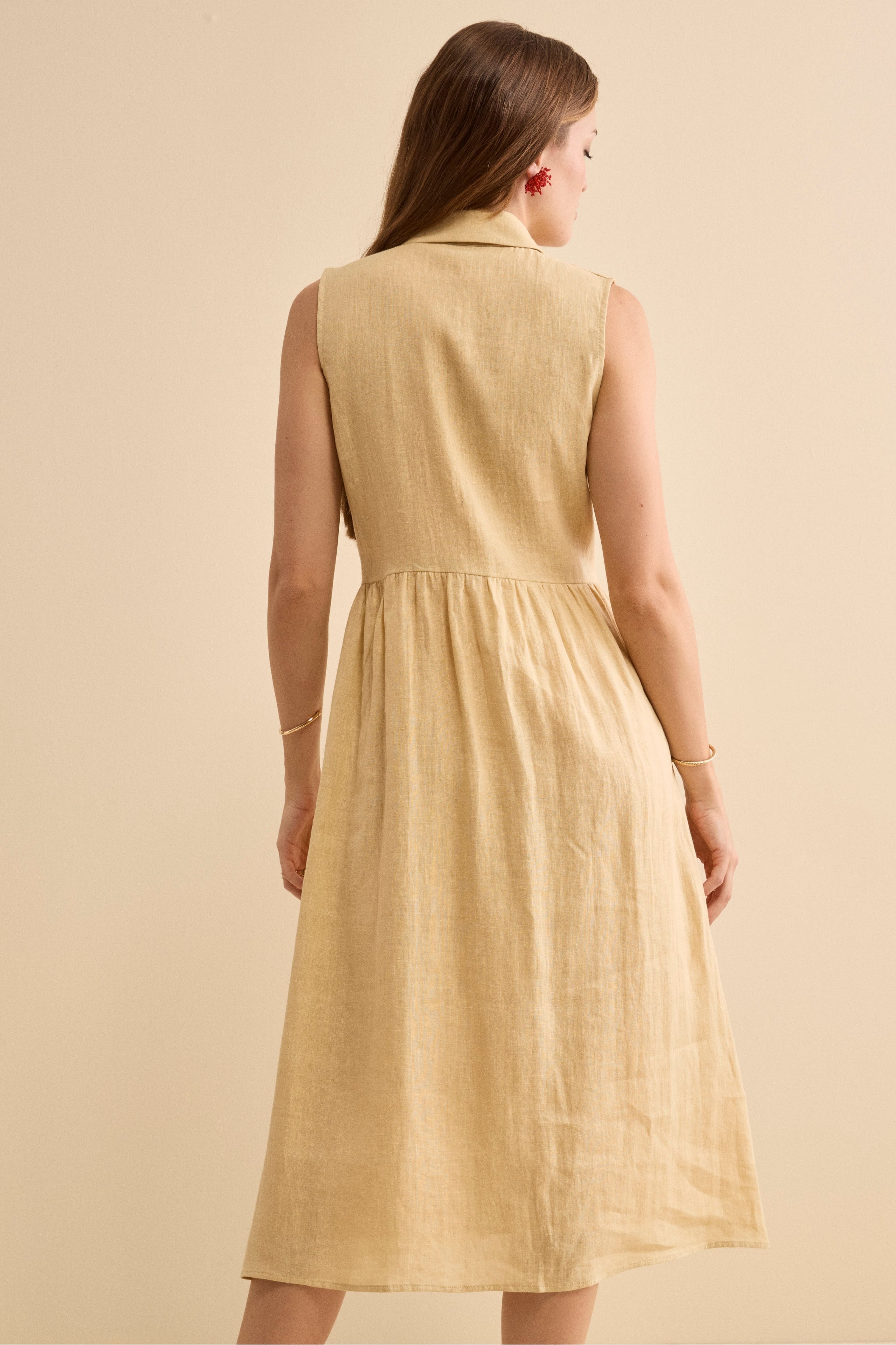 Abito Chemisier Lungo in Lino - CREMA