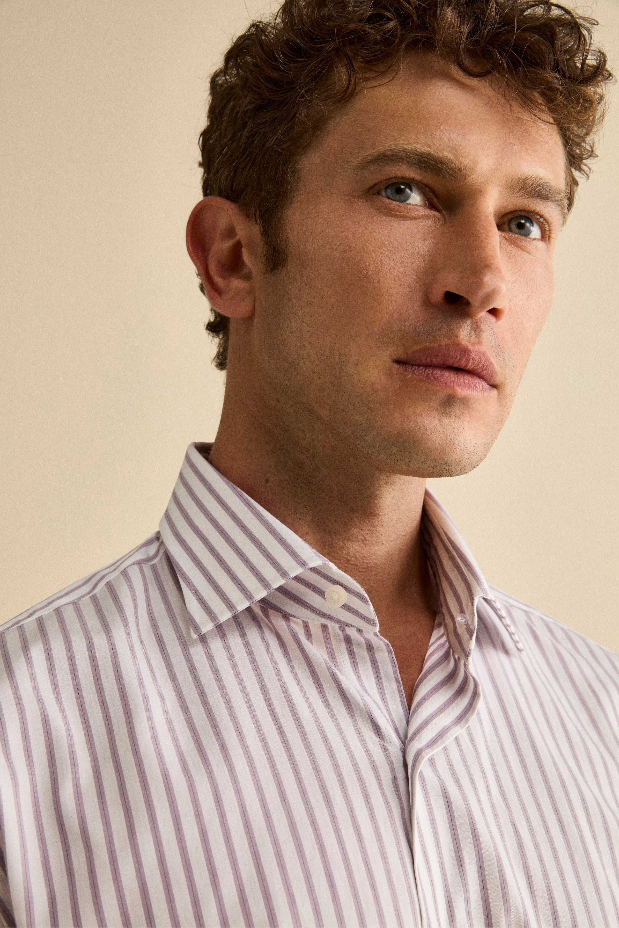 Camicia Fantasia Custom Fit con Collo Francese in Cotone - RIGATO BIANCO/LILLA