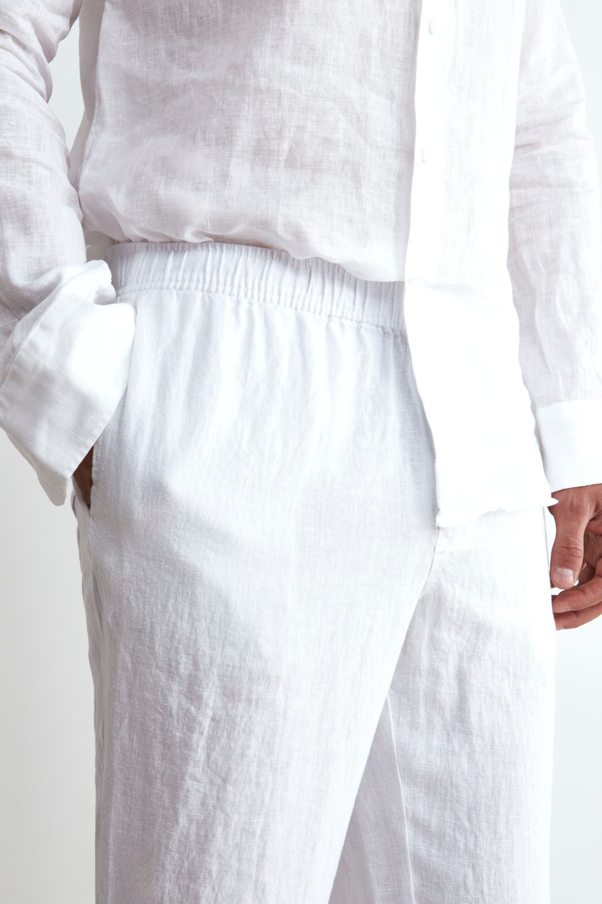 Pantalone Bianco in Lino con Coulisse - BIANCO