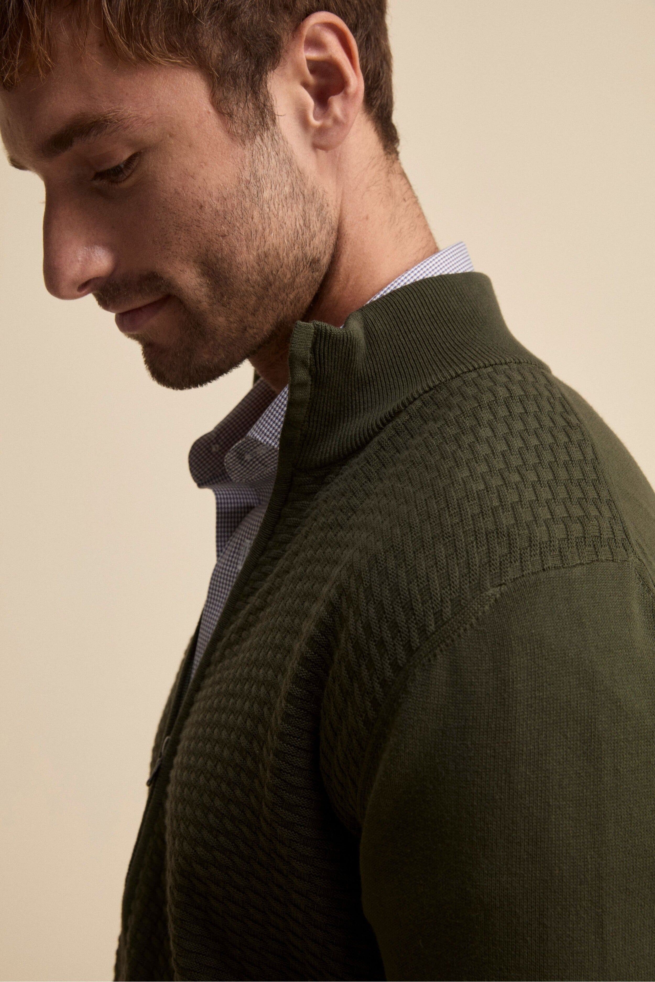 Cardigan con Zip in Cotone - VERDE