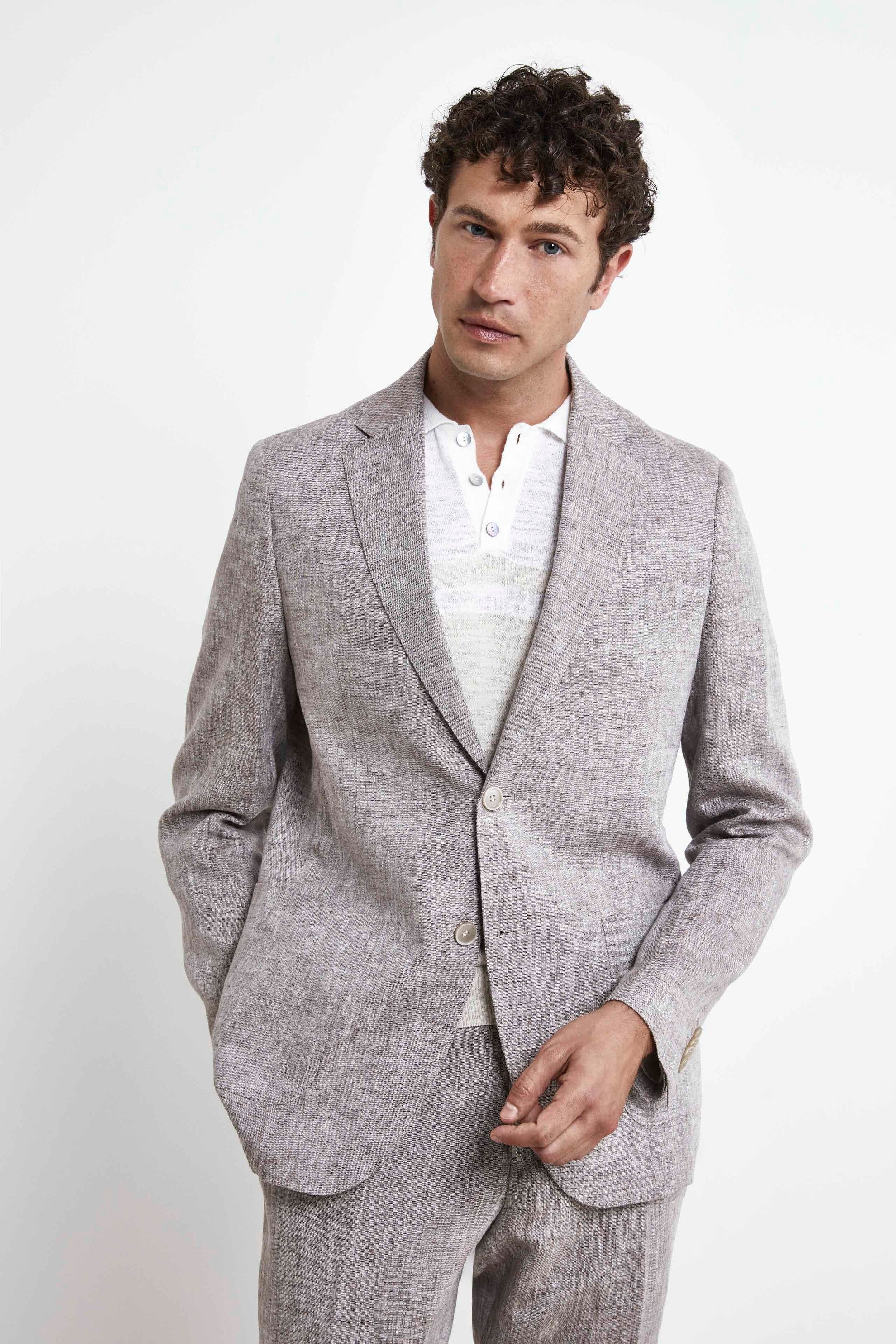 Abito in lino slim fit - MARRONE