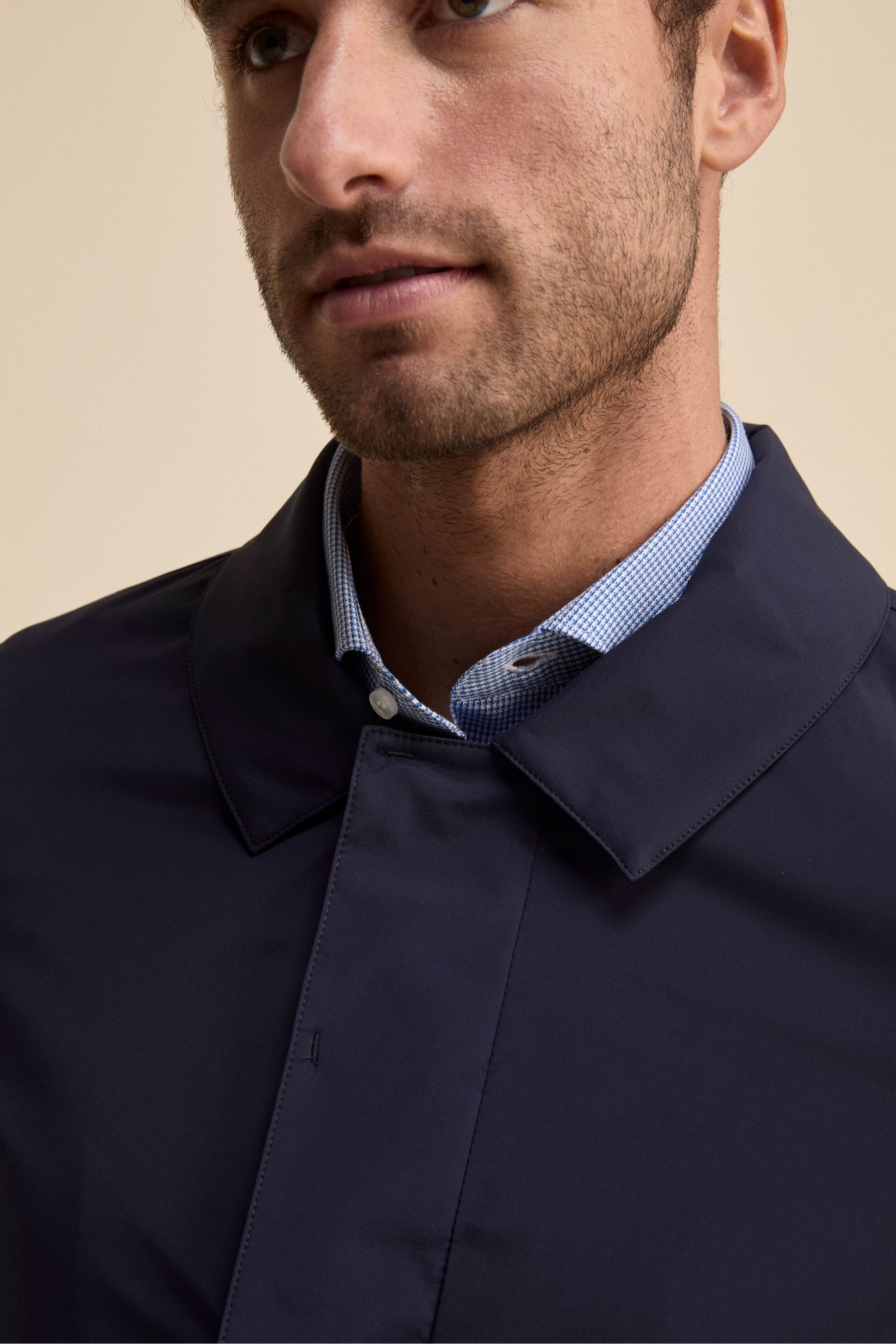 Trench Impermeabile con Zip e Bottoni - BLU