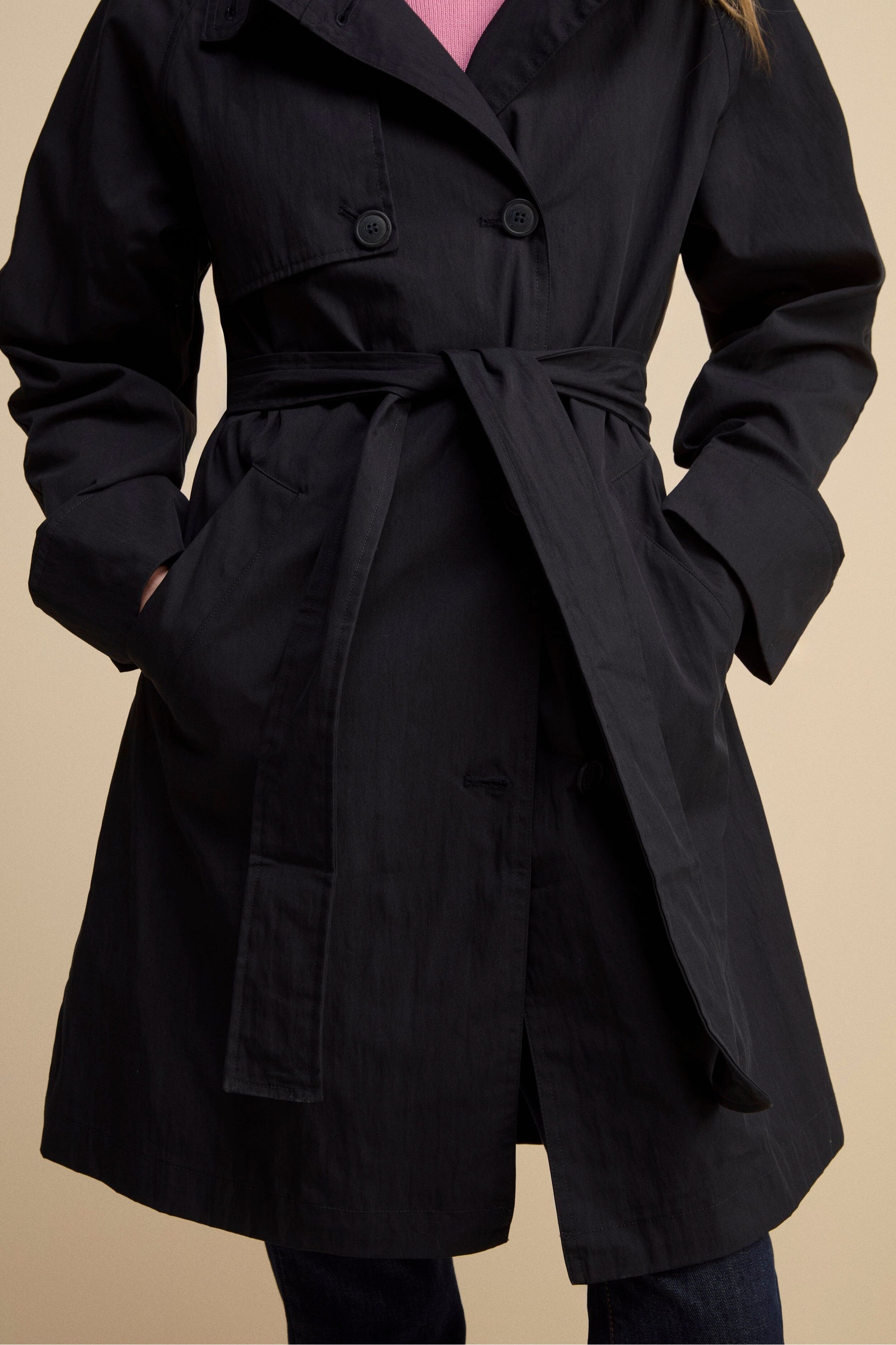 Trench Doppiopetto Midi con Cintura - NAVY