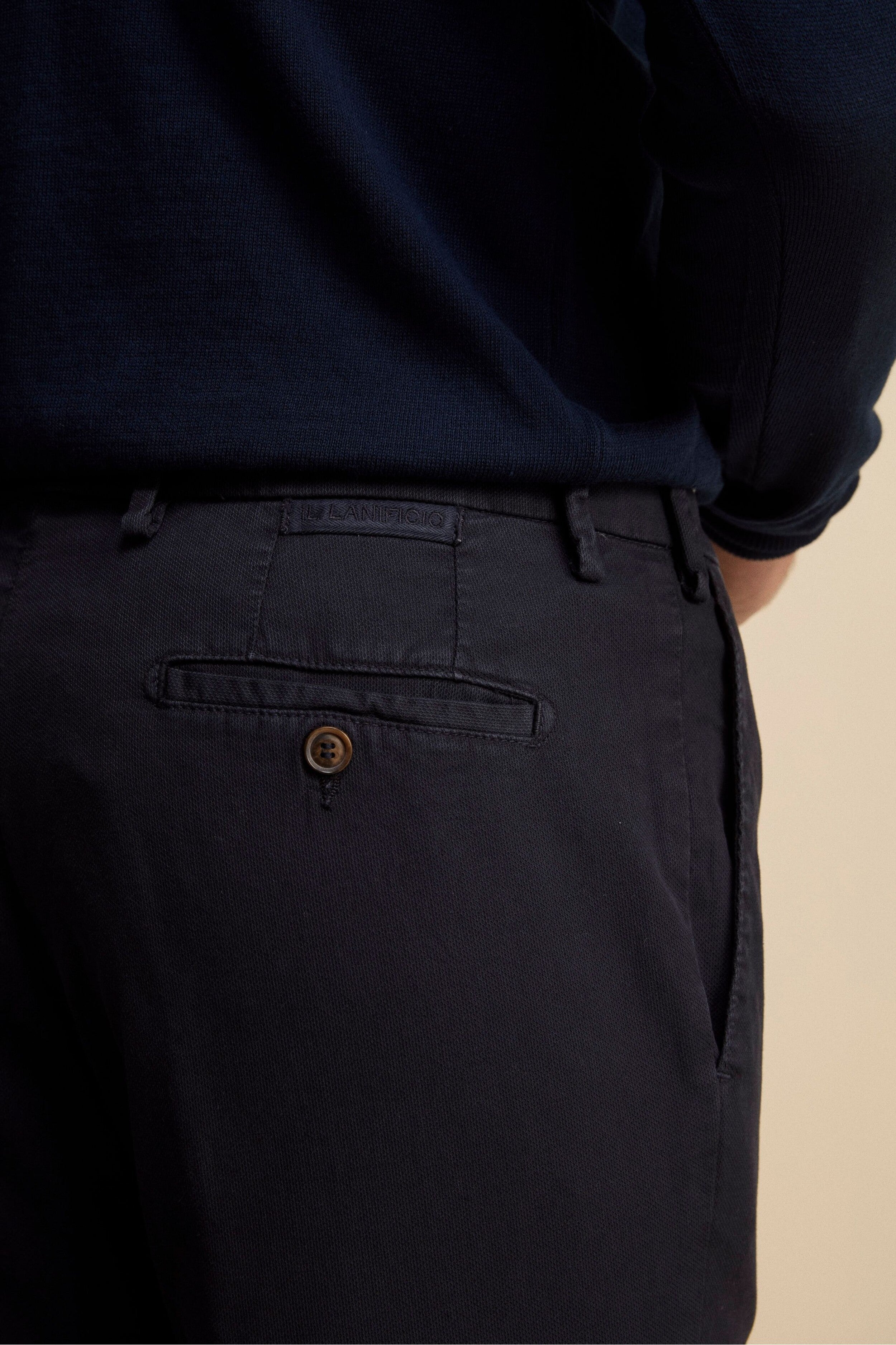 Pantalone Regular Fit in Cotone Armaturato - BLU