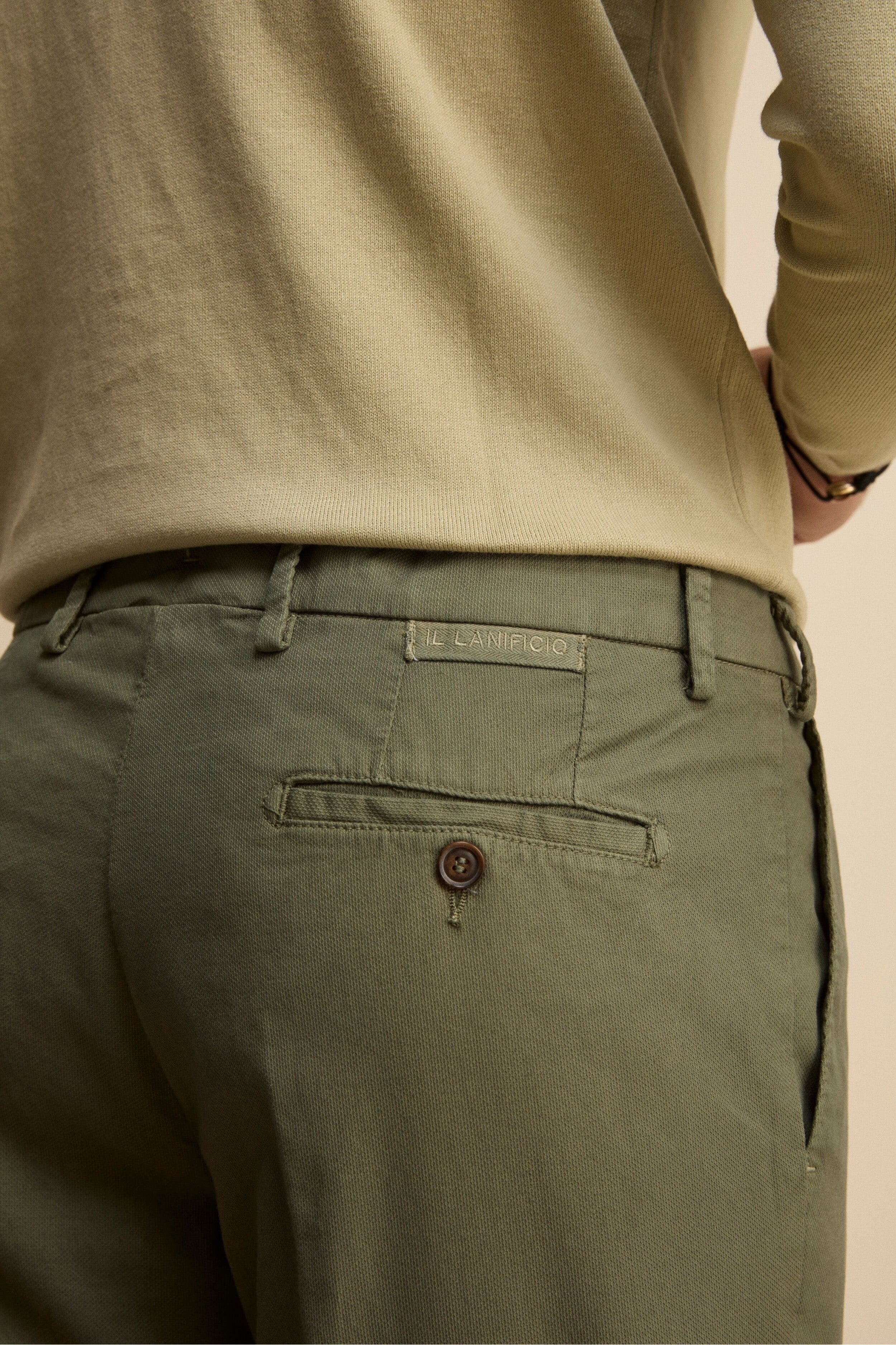 Pantalone Regular Fit in Cotone Armaturato - SALVIA