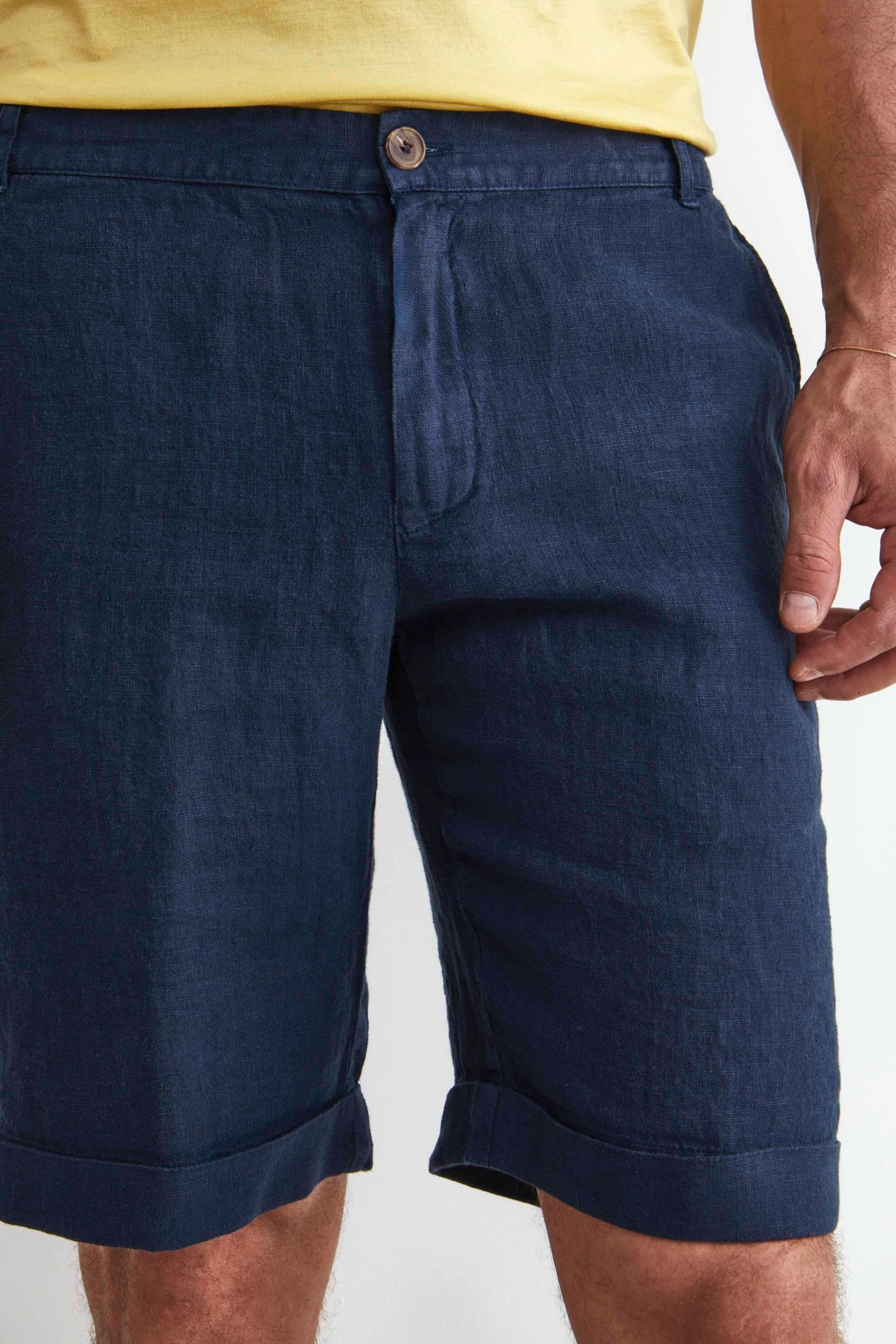 Bermuda in Lino con Risvolto - BLU NOTTE