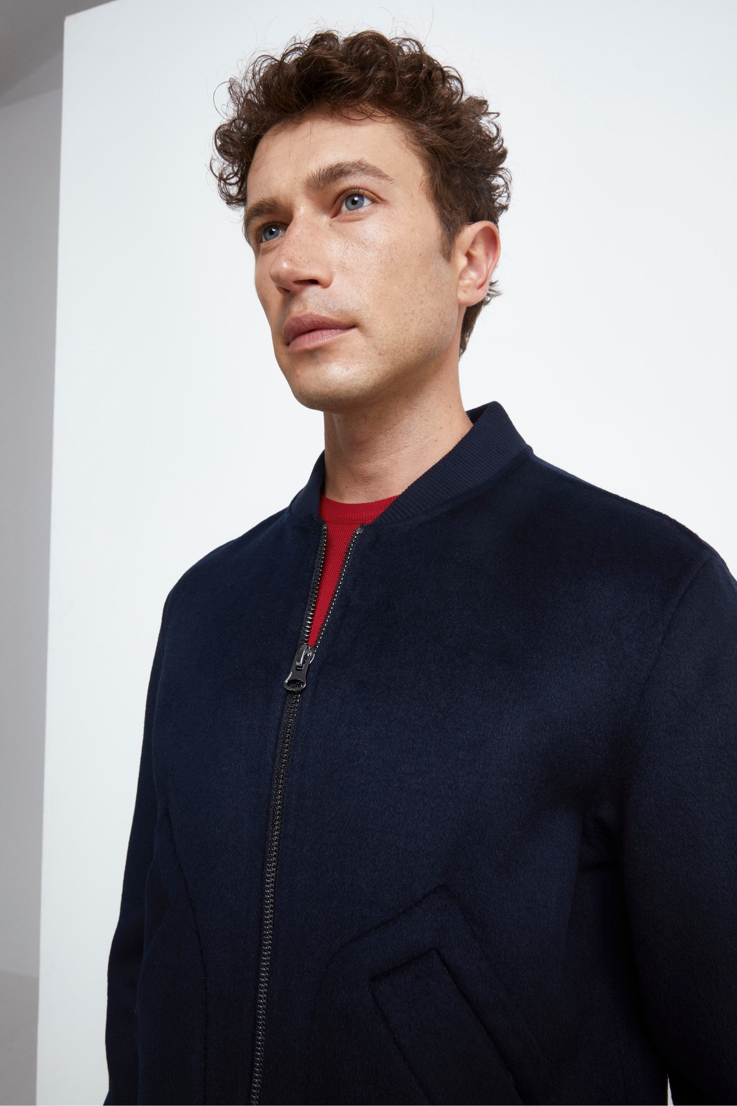 Bomber in Lana con Zip - NAVY