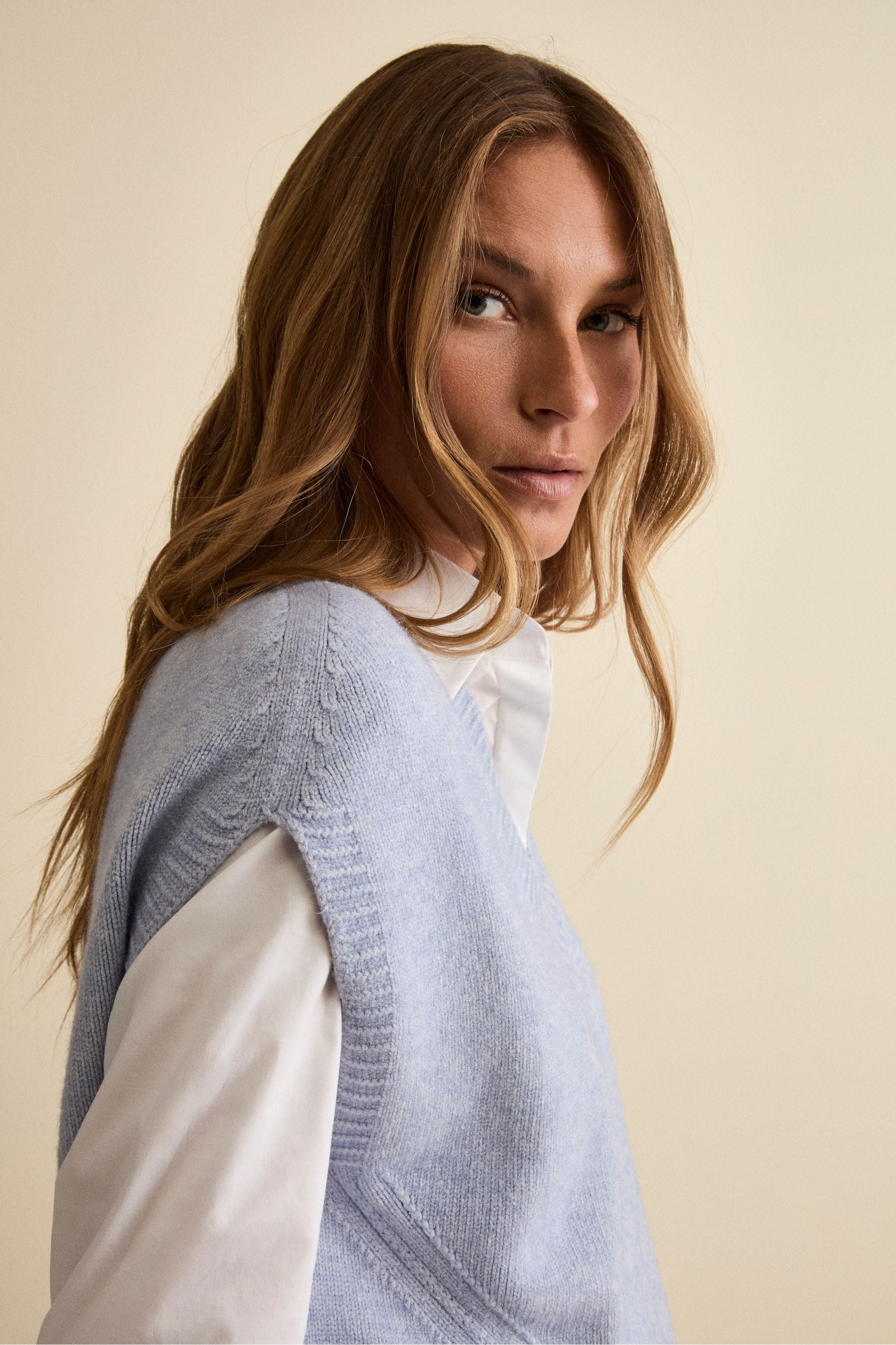 Gilet Over in Maglia con Scollo a V - AZZURRO