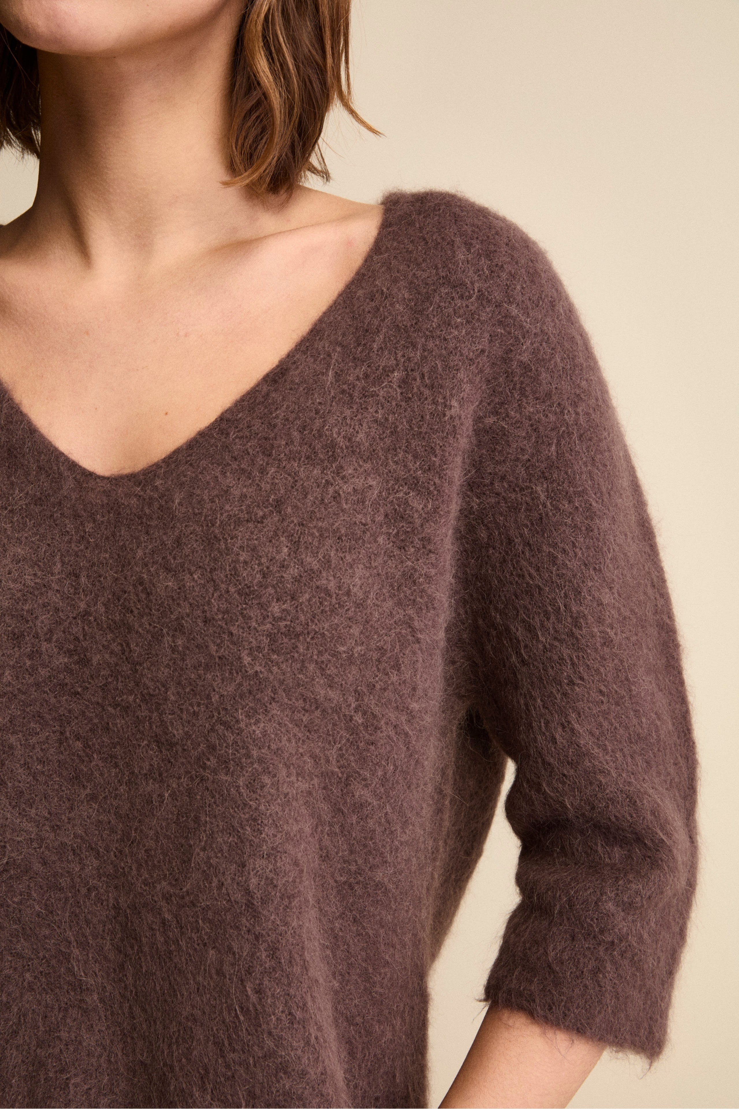 Maglia Boxy Scollo a V in Misto Alpaca - T.MORO