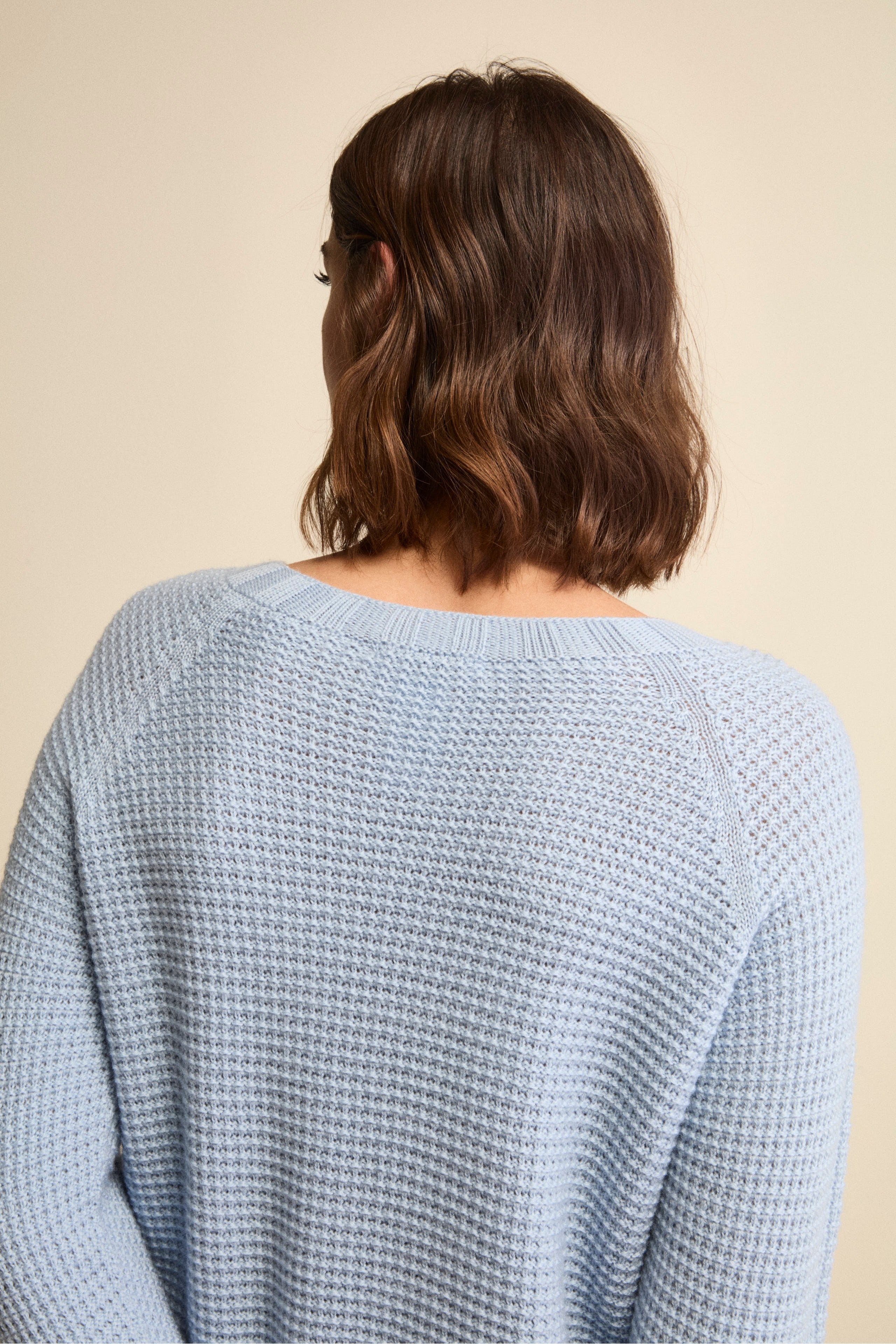 Maglia Scollo Barchetta in Lana Merino Lavorata - AZZURRO