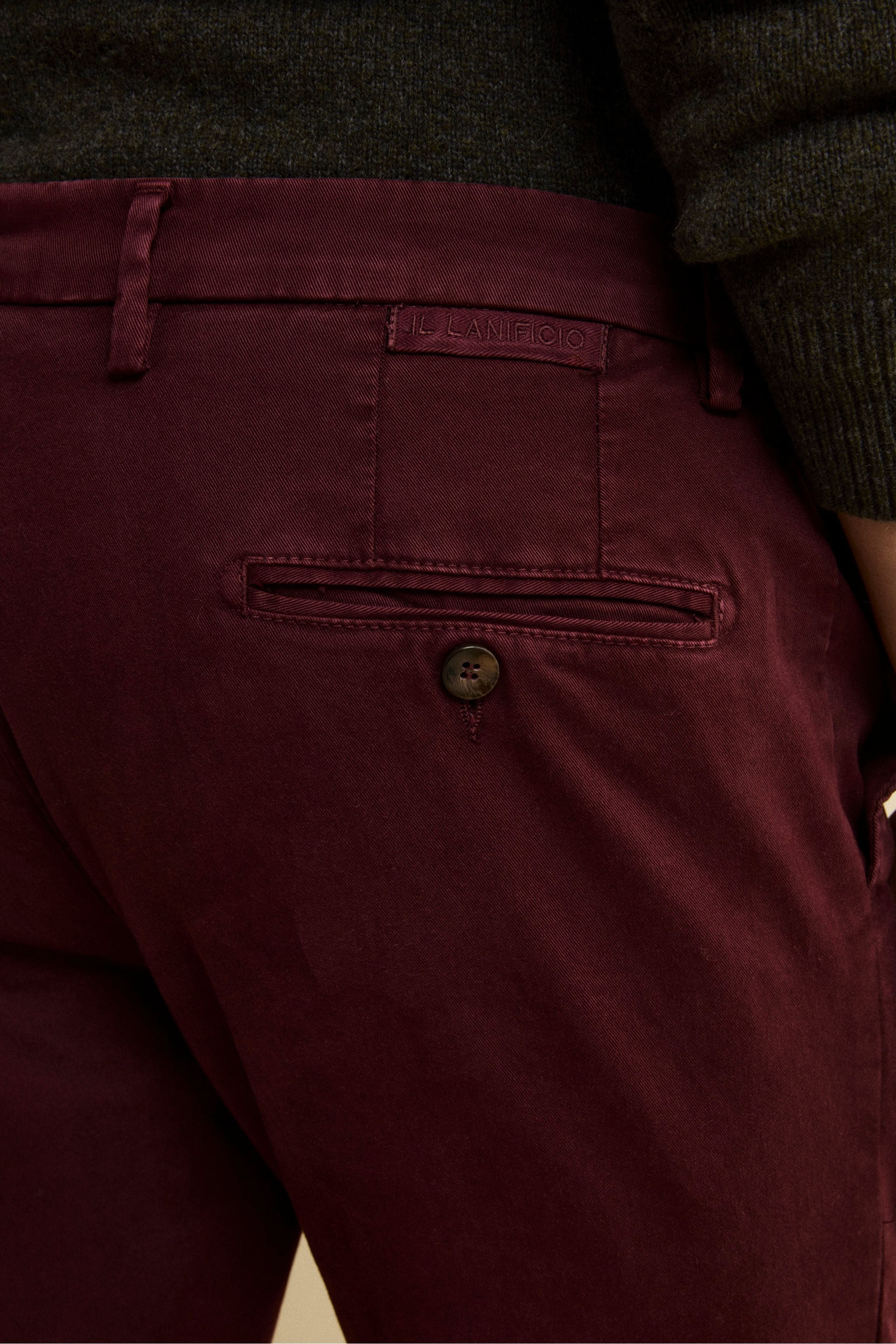 Pantalone Slim Fit in Gabardina Stretch - BORDEAUX
