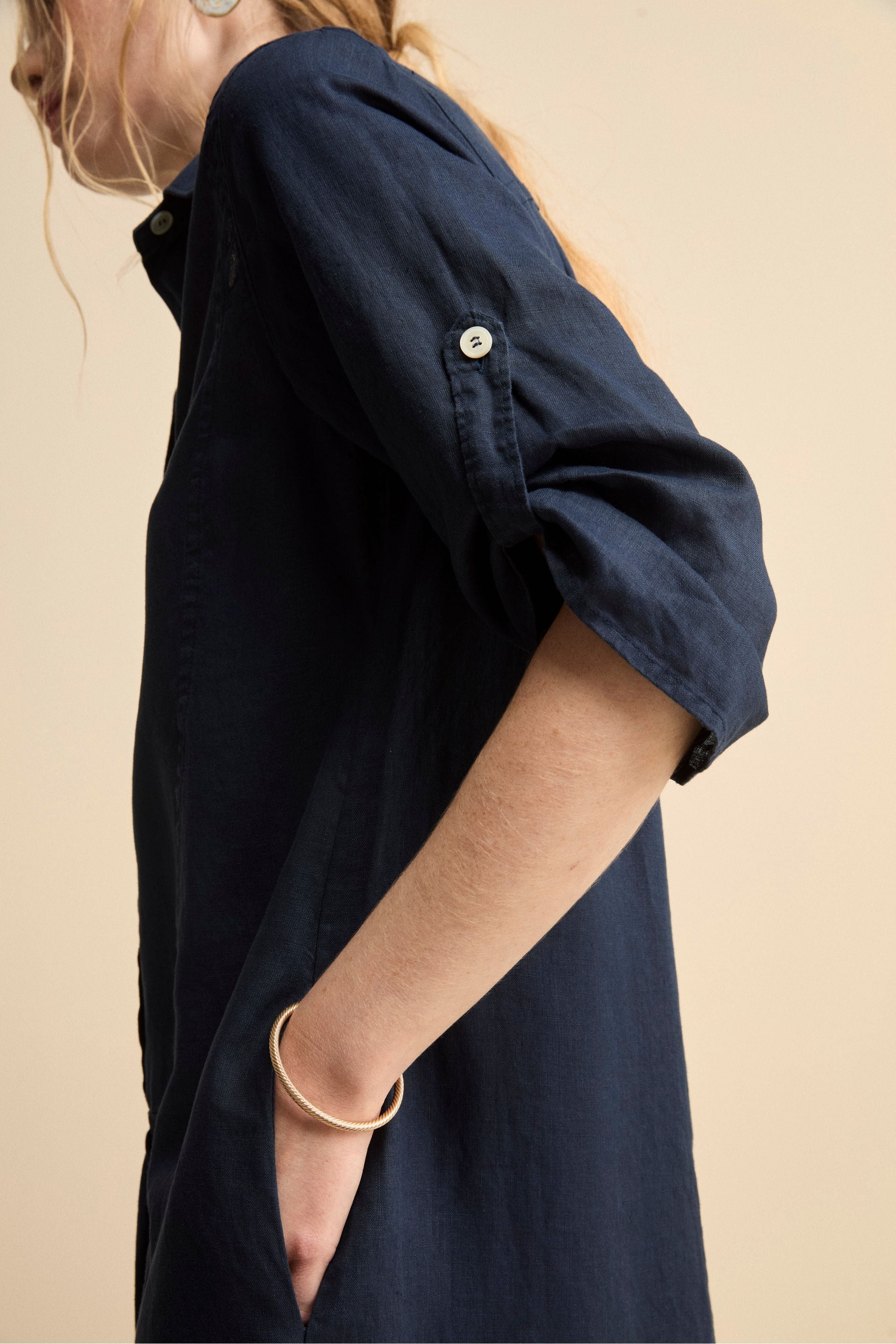 Abito Chemisier Ampio in Lino - BLU