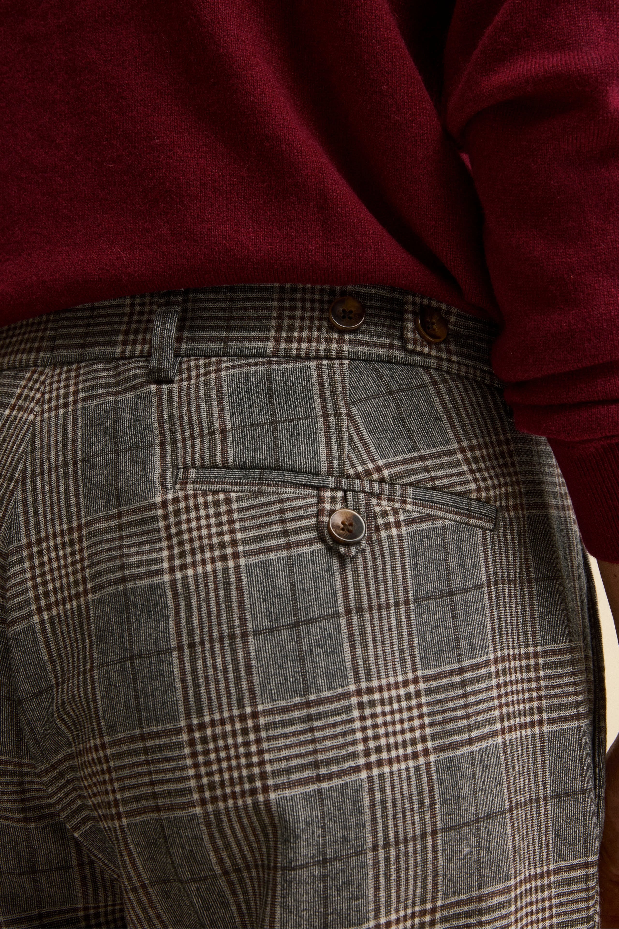 Pantalone Check in Lana con Pinces e Risvolto - GALLES MARRONE