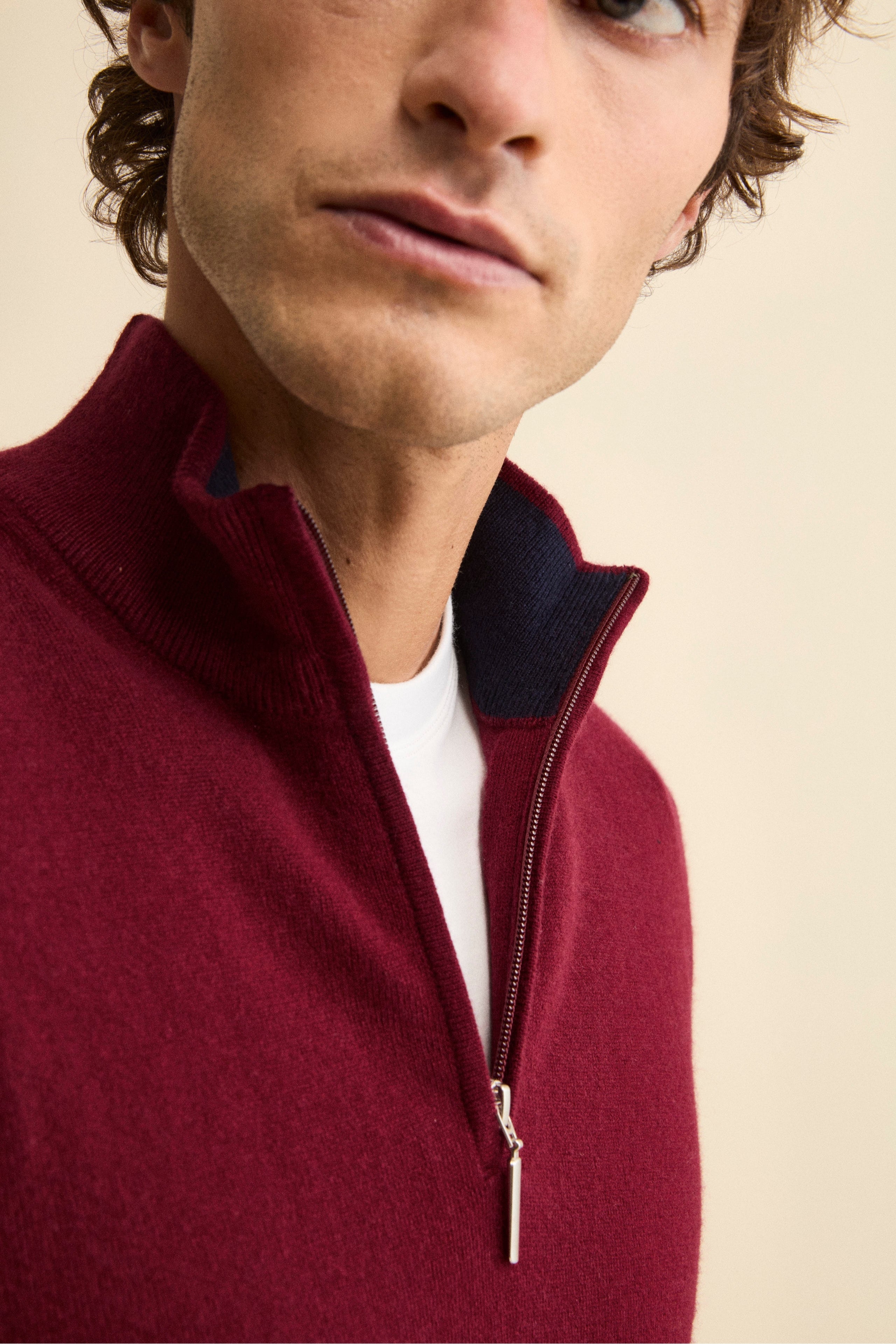 Lupetto con Zip in Lana e Cashmere - BORDEAUX