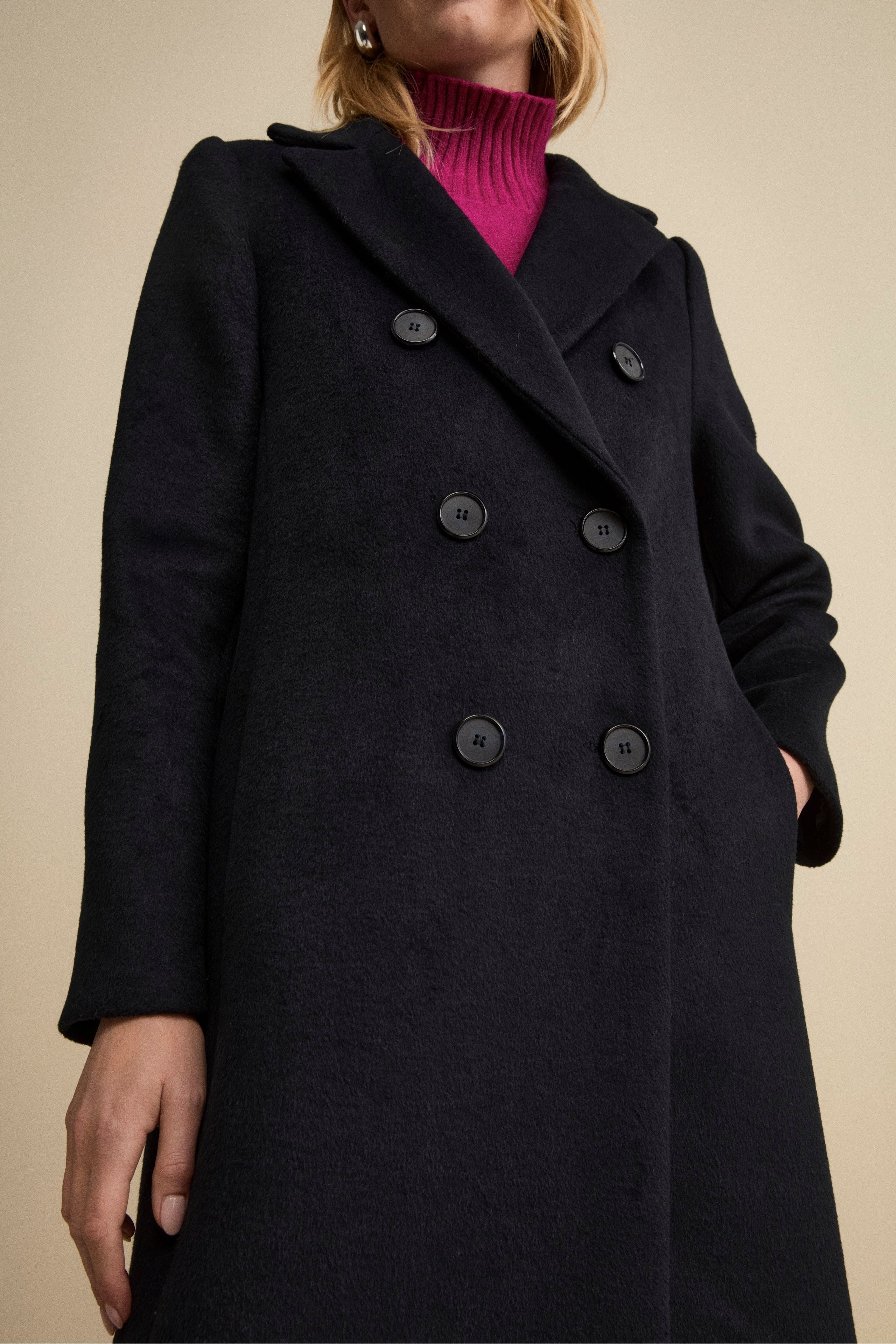 Cappotto Doppiopetto Foderato Lungo in Misto Lana - BLU