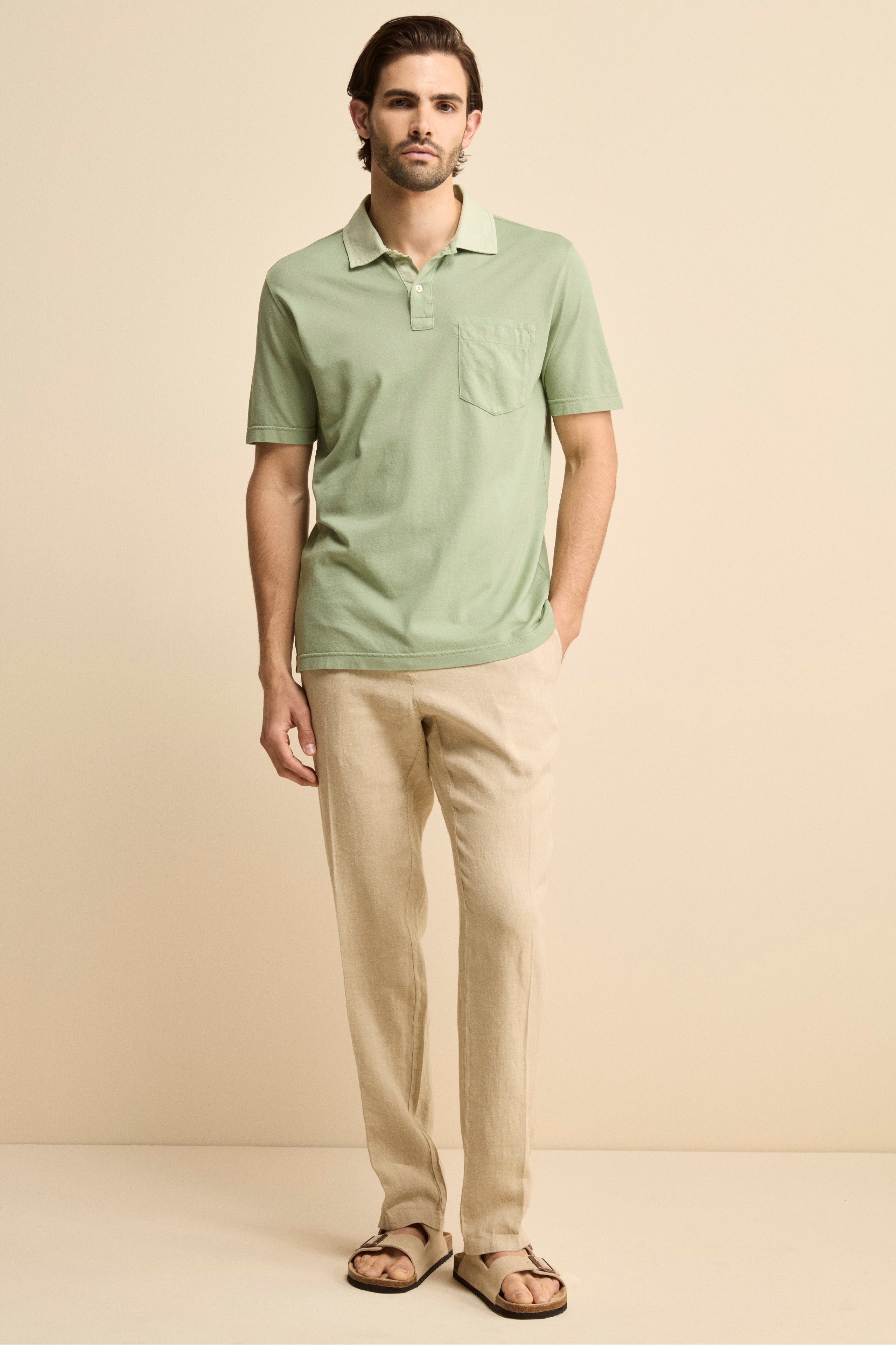 Polo Piquet in Filo di Scozia con Taschino - OLIVA