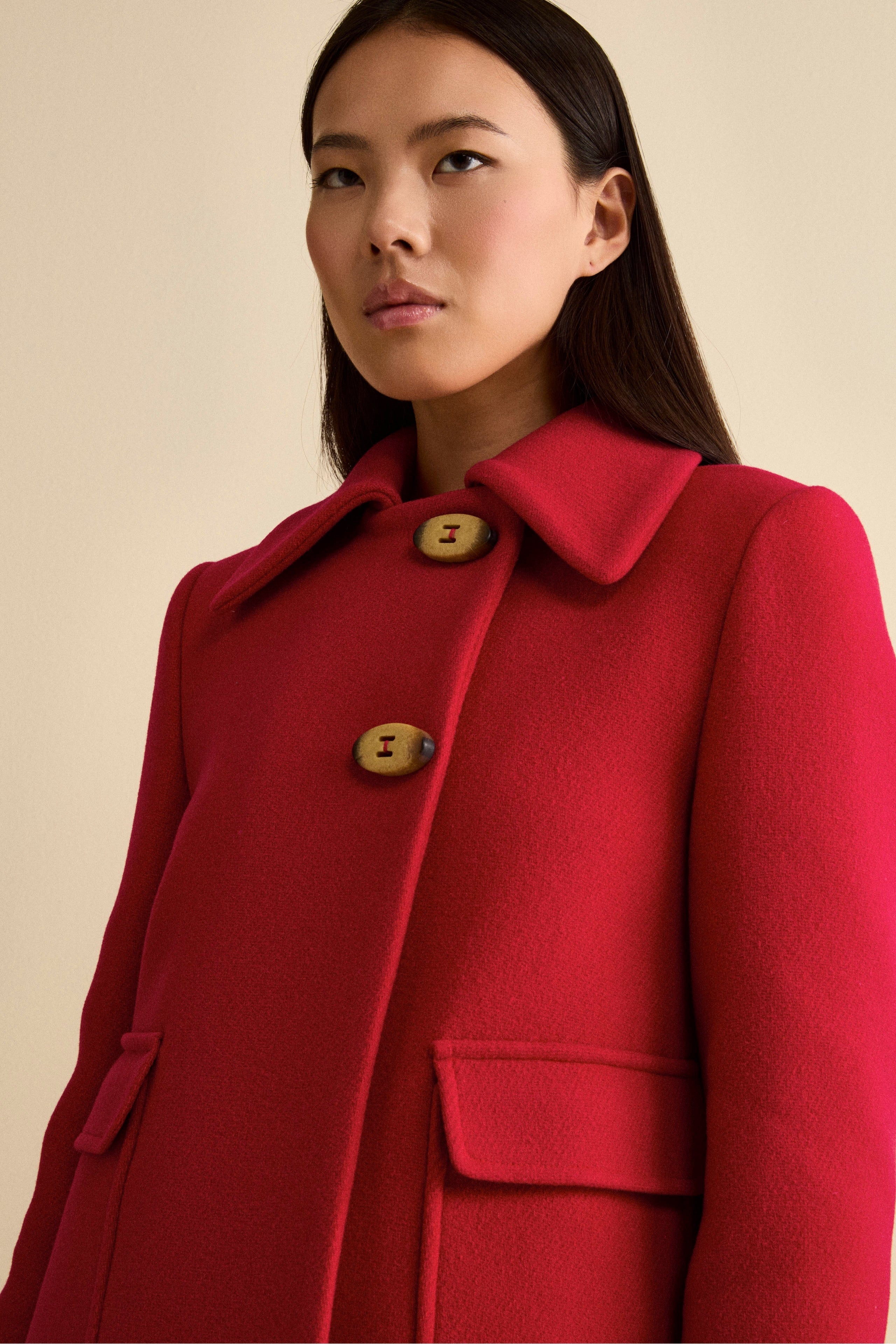 Cappotto Corto Svasato in Misto Lana Vergine - ROSSO