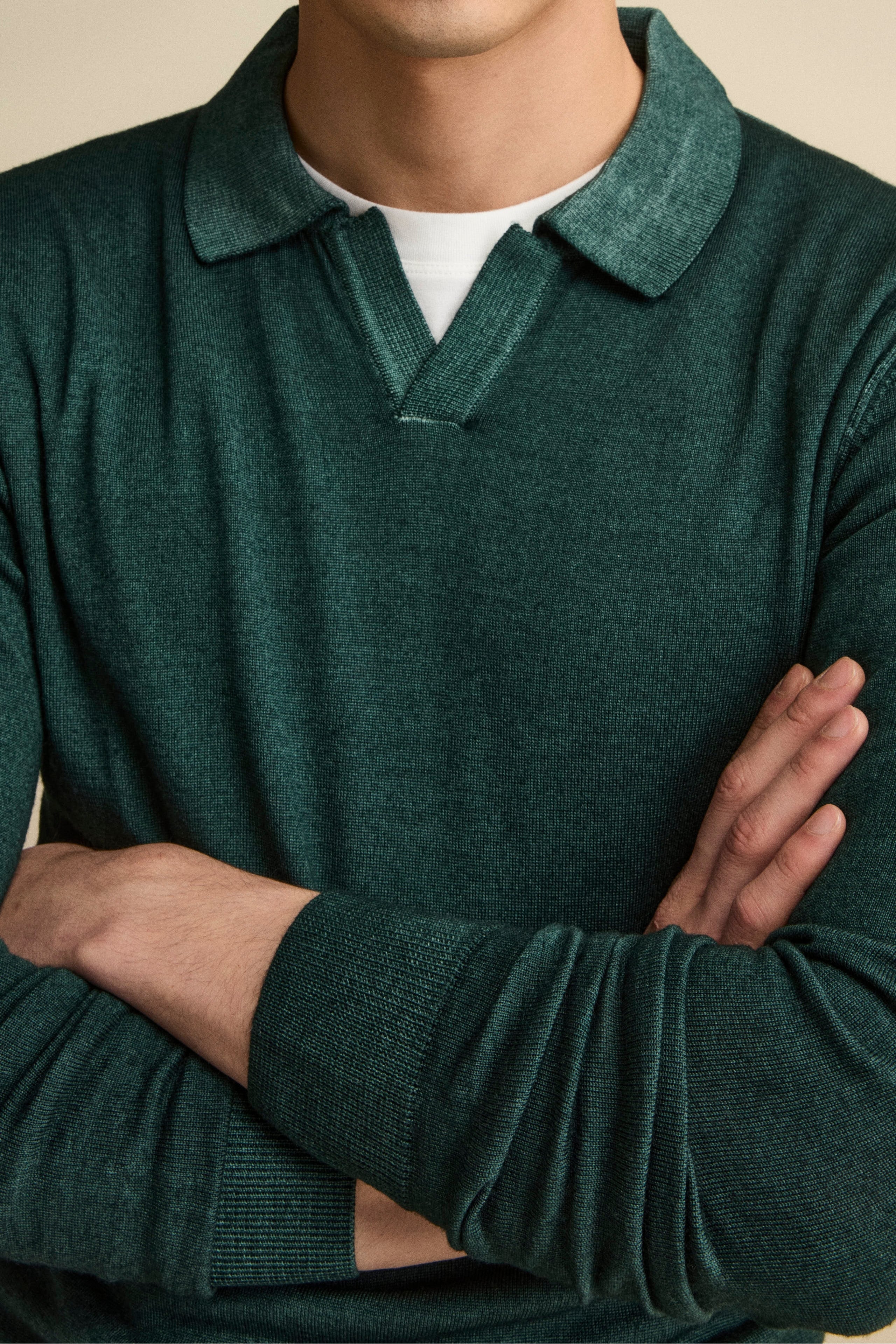 Polo derby in lana merino - PETROLIO