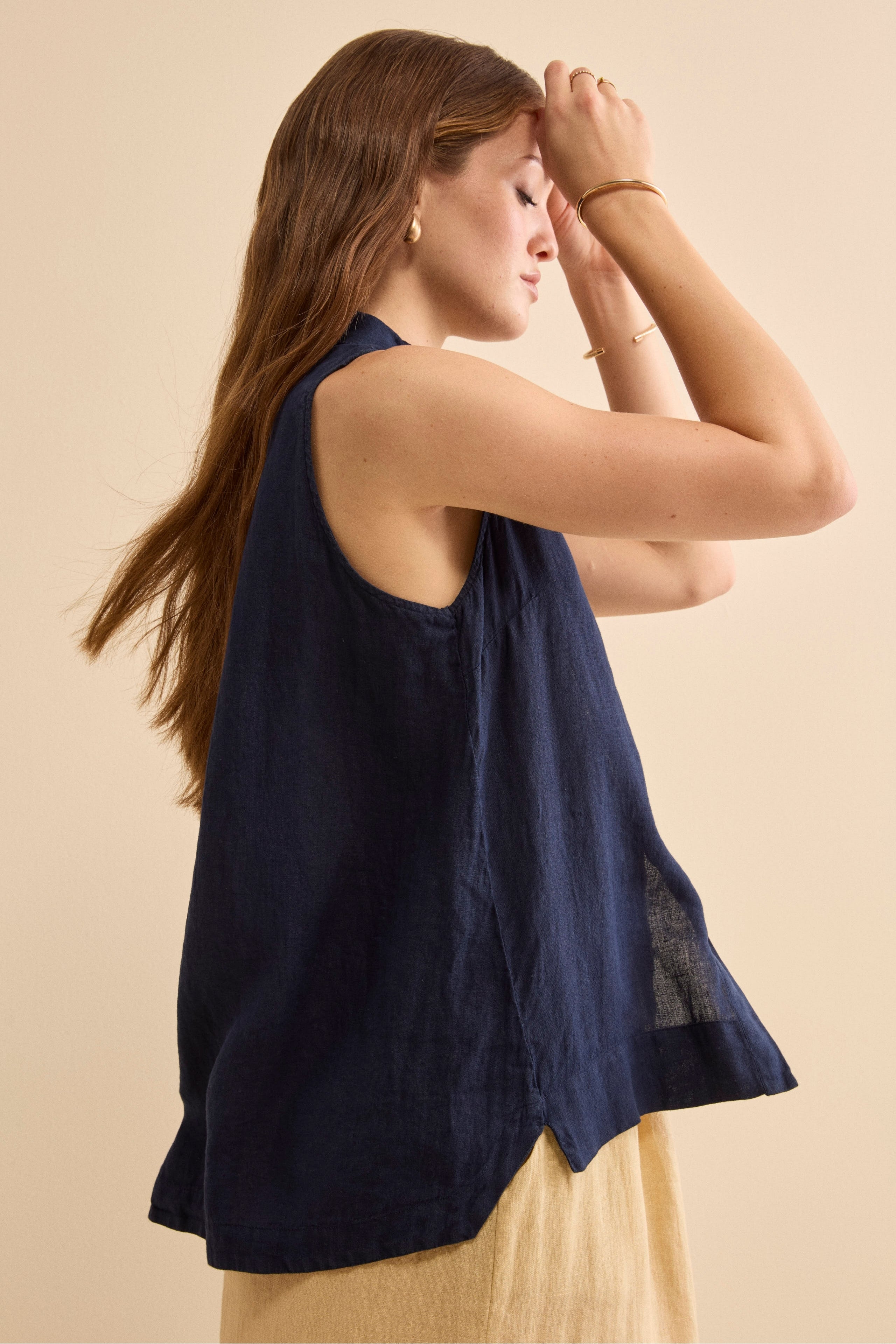 Camicia Over Smanicata in Lino - NAVY