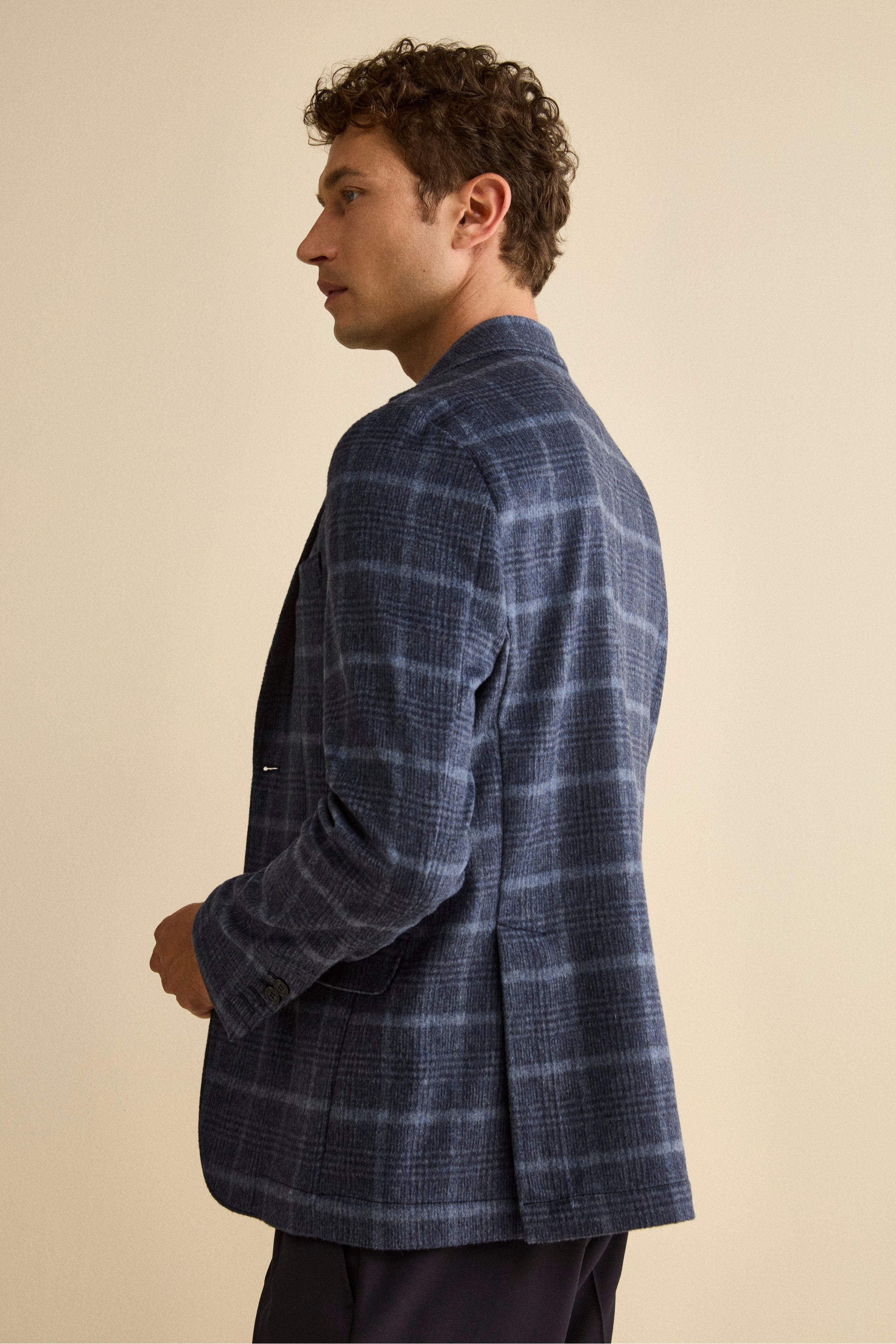 Giacca Check Destrutturata in Misto Lana - BLU