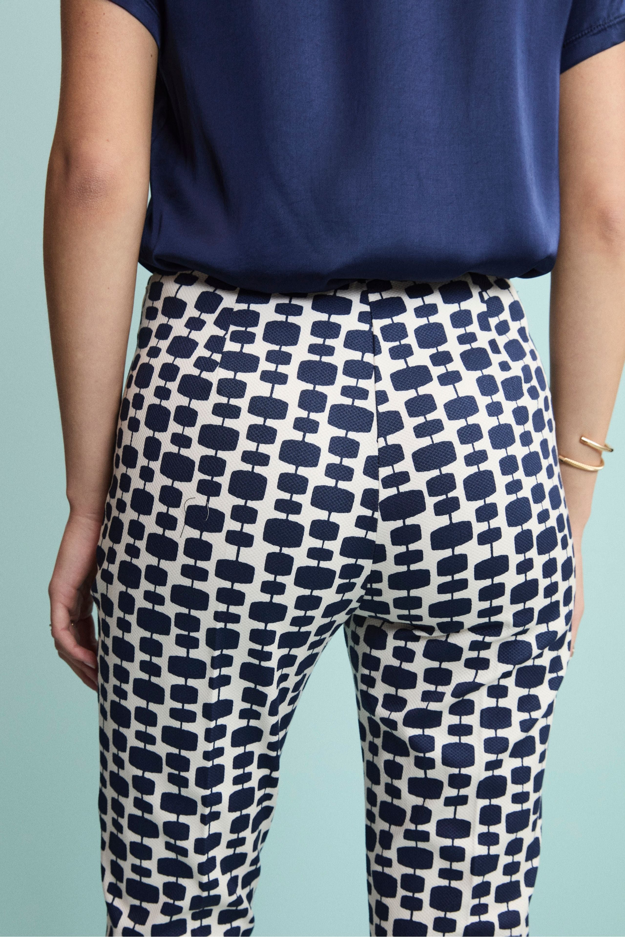 Pantalone Cropped Elegante in Cotone Piquet - FANT. BLU/BIANCO