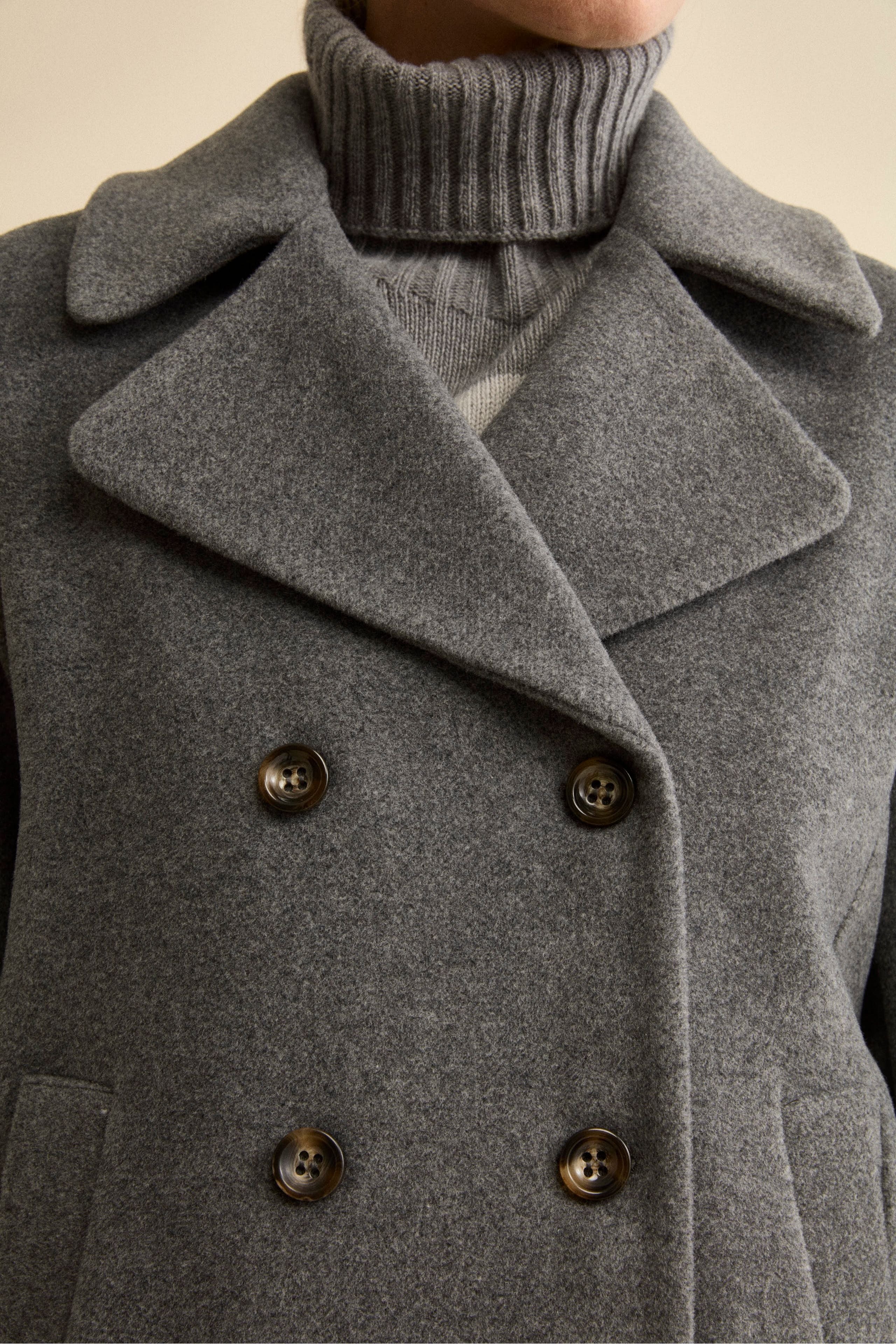 Peacoat Doppiopetto in Misto Lana con Martingala - GRIGIO