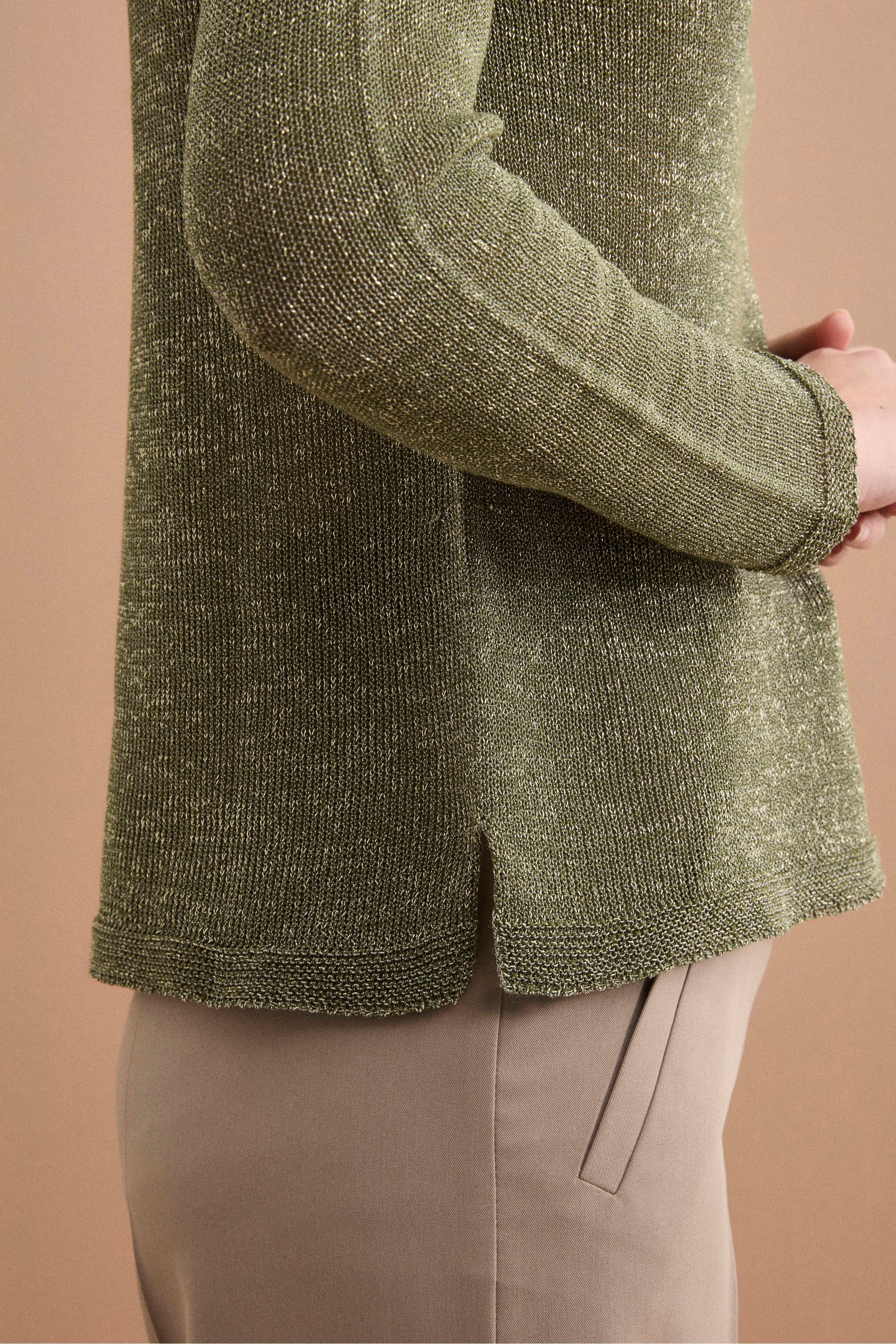 Maglia Lurex in Cotone con Scollo Barchetta - VERDE MILITARE