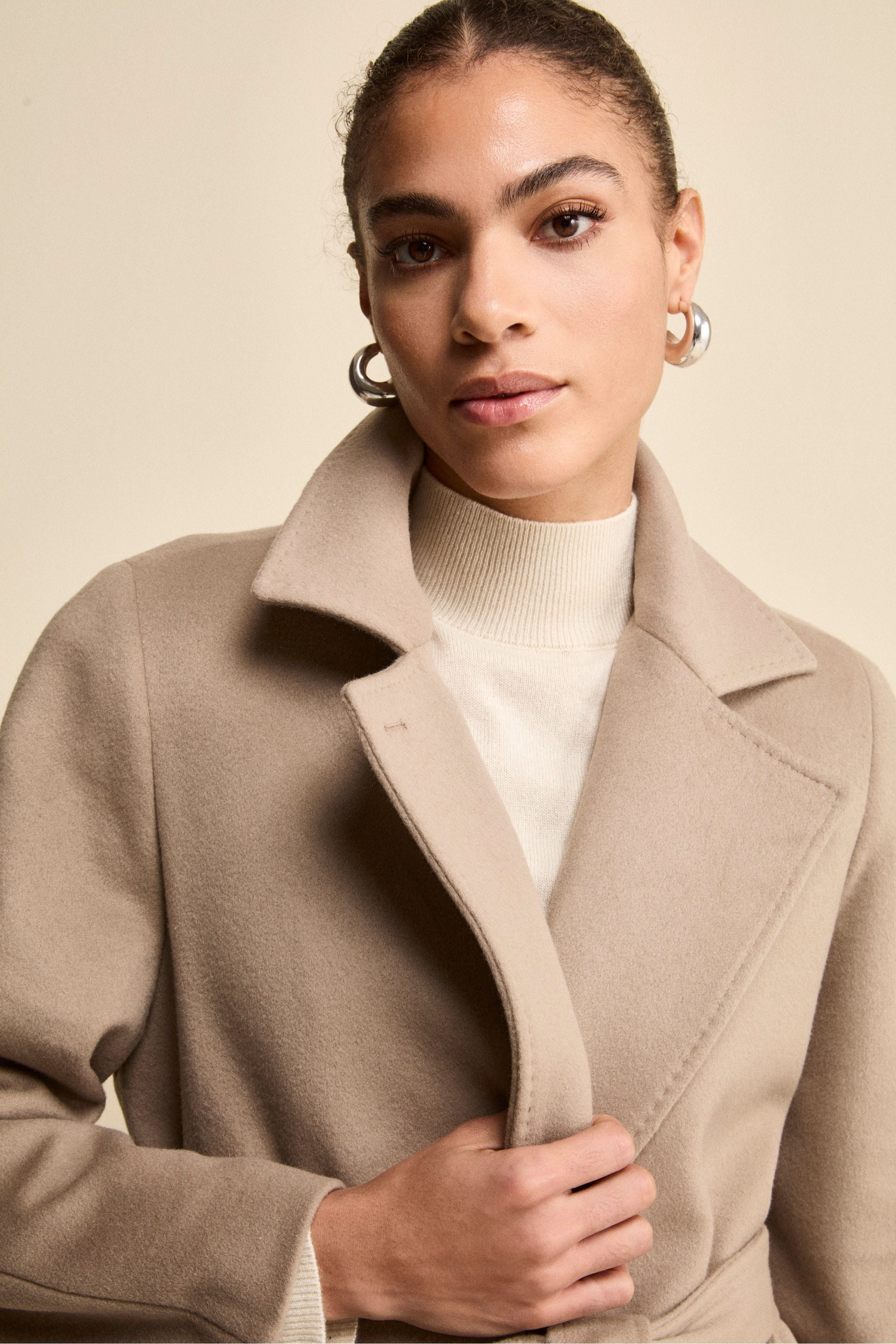 Cappotto lungo in lana e cashmere - NOCCIOLA