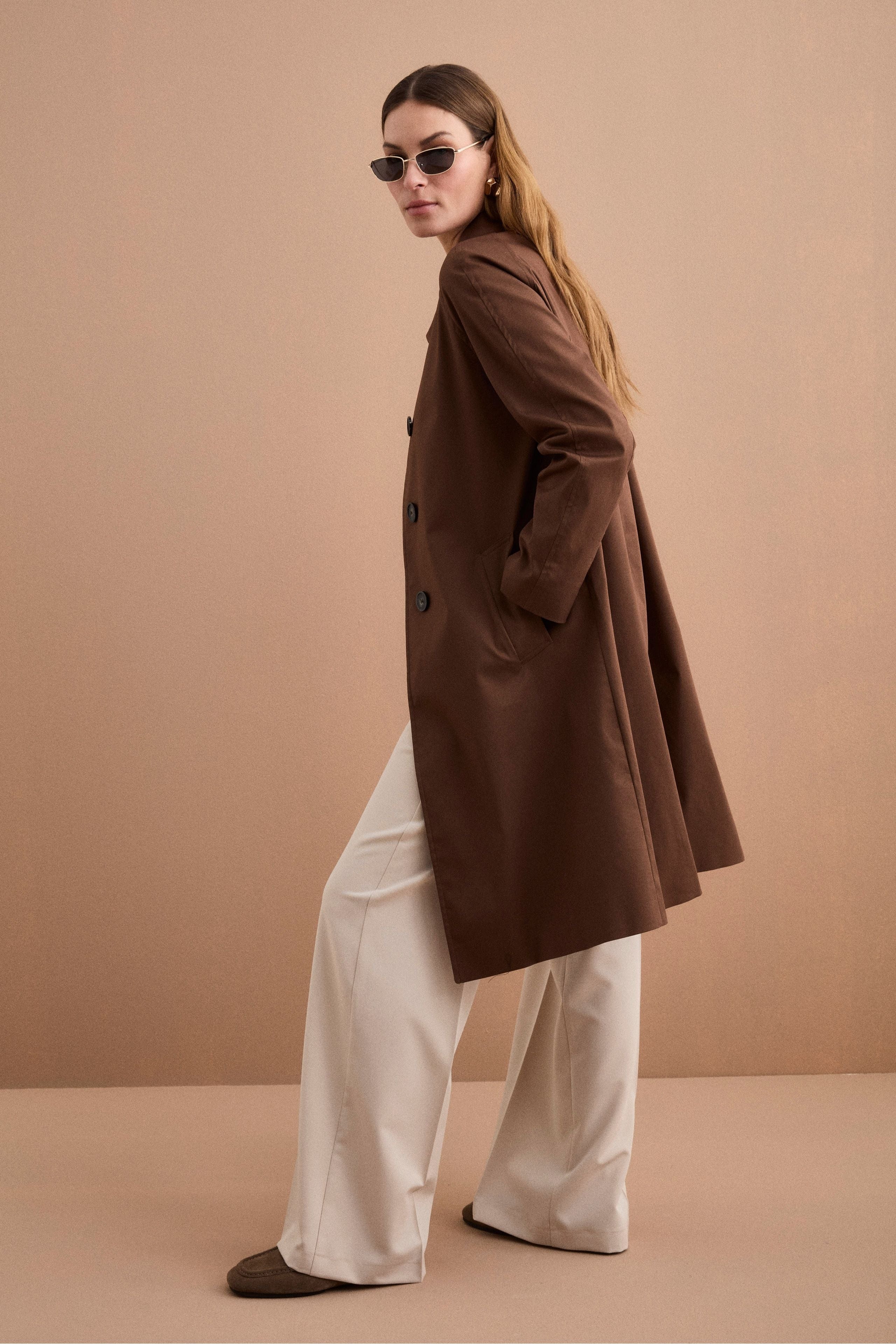 Trench Monopetto Foderato con Collo a Camicia - BRUCIATO