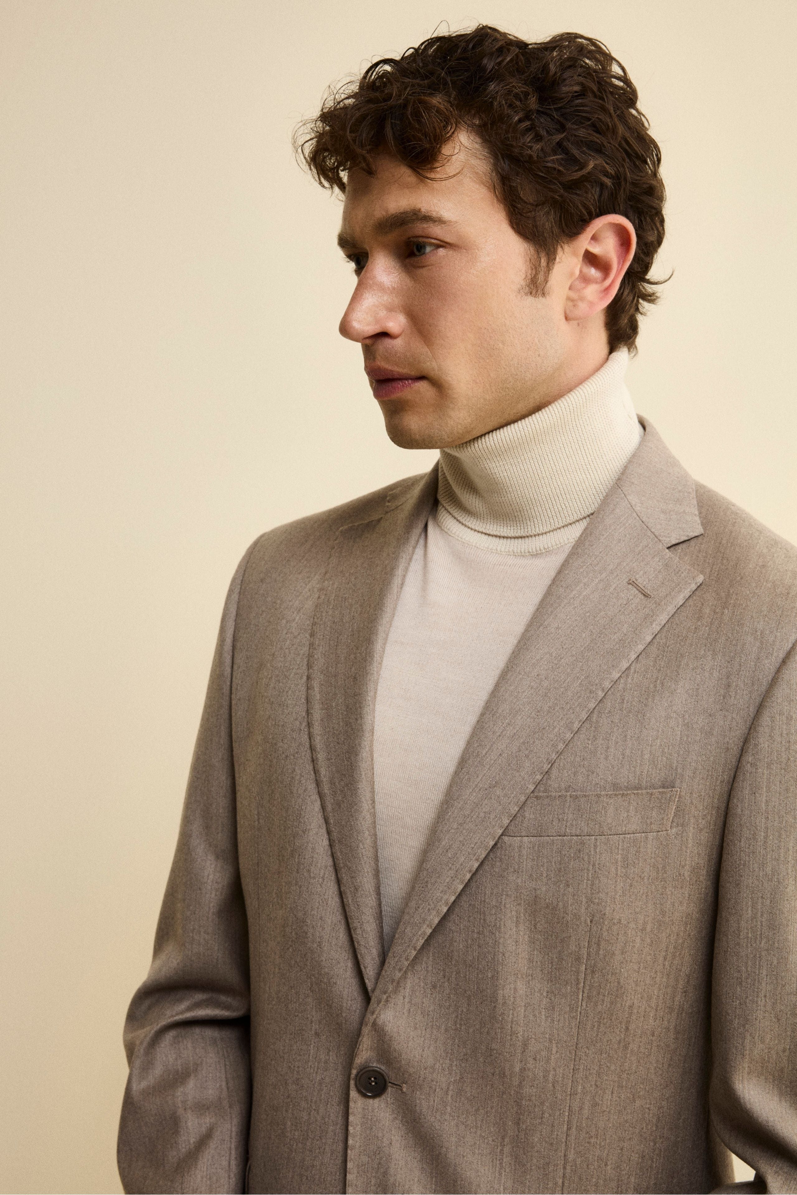 Abito Slim Fit Foderato in Lana e Cashmere - TORTORA