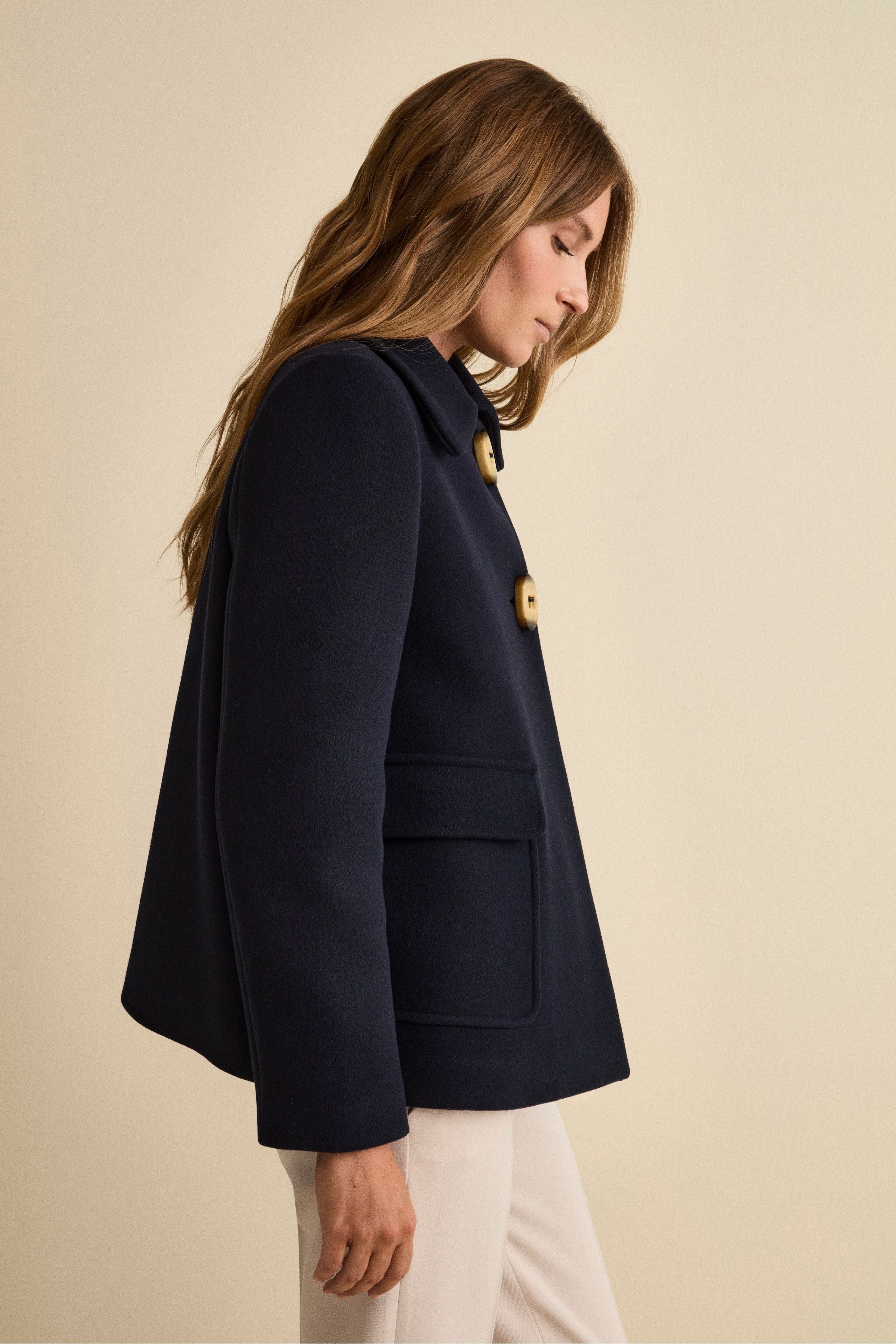 Cappotto Corto Svasato in Misto Lana Vergine - BLU