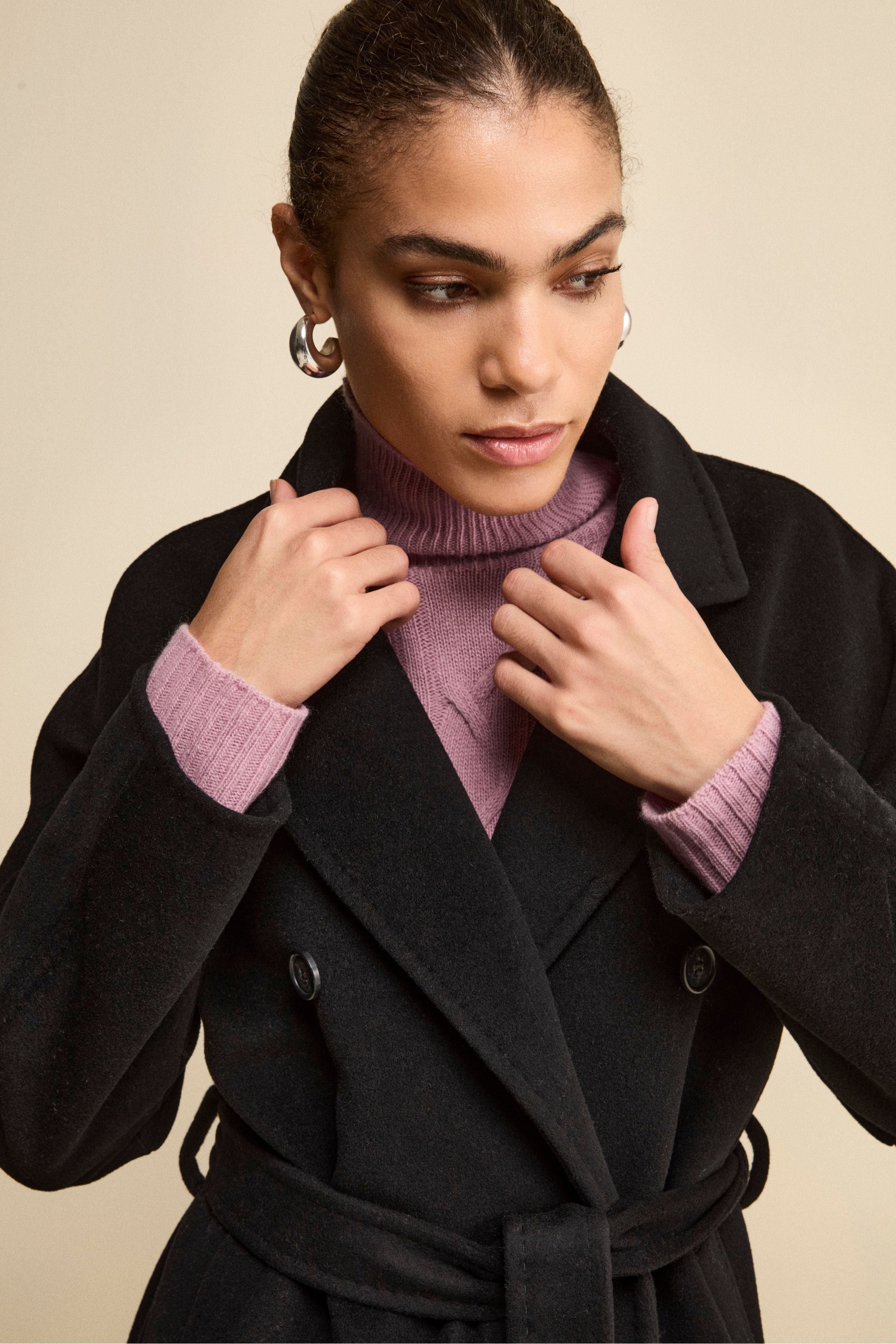 Cappotto Doppiopetto con Revers Classico in Lana e Cashmere - NERO