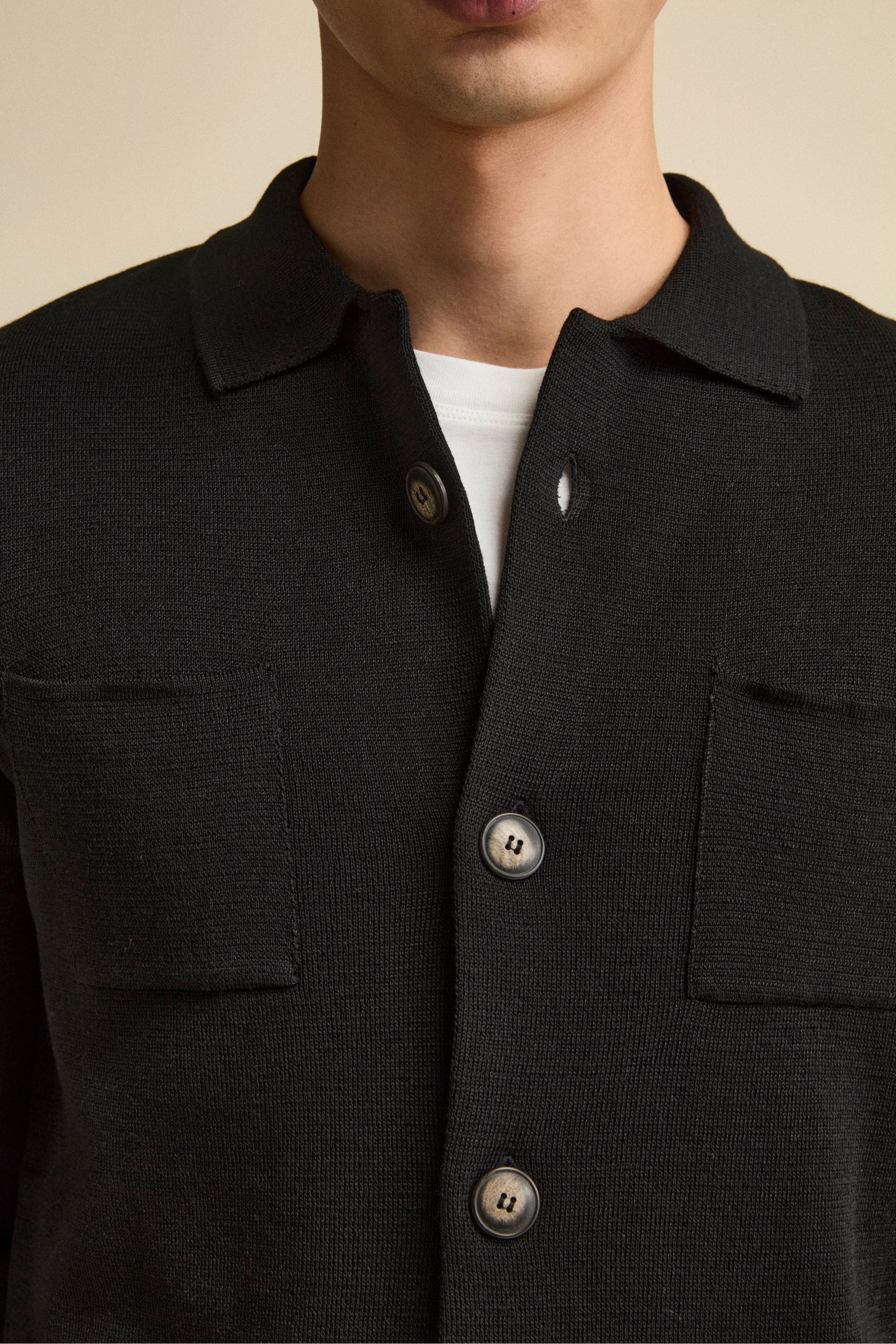 Cardigan in Misto Lana con Tasche - NERO