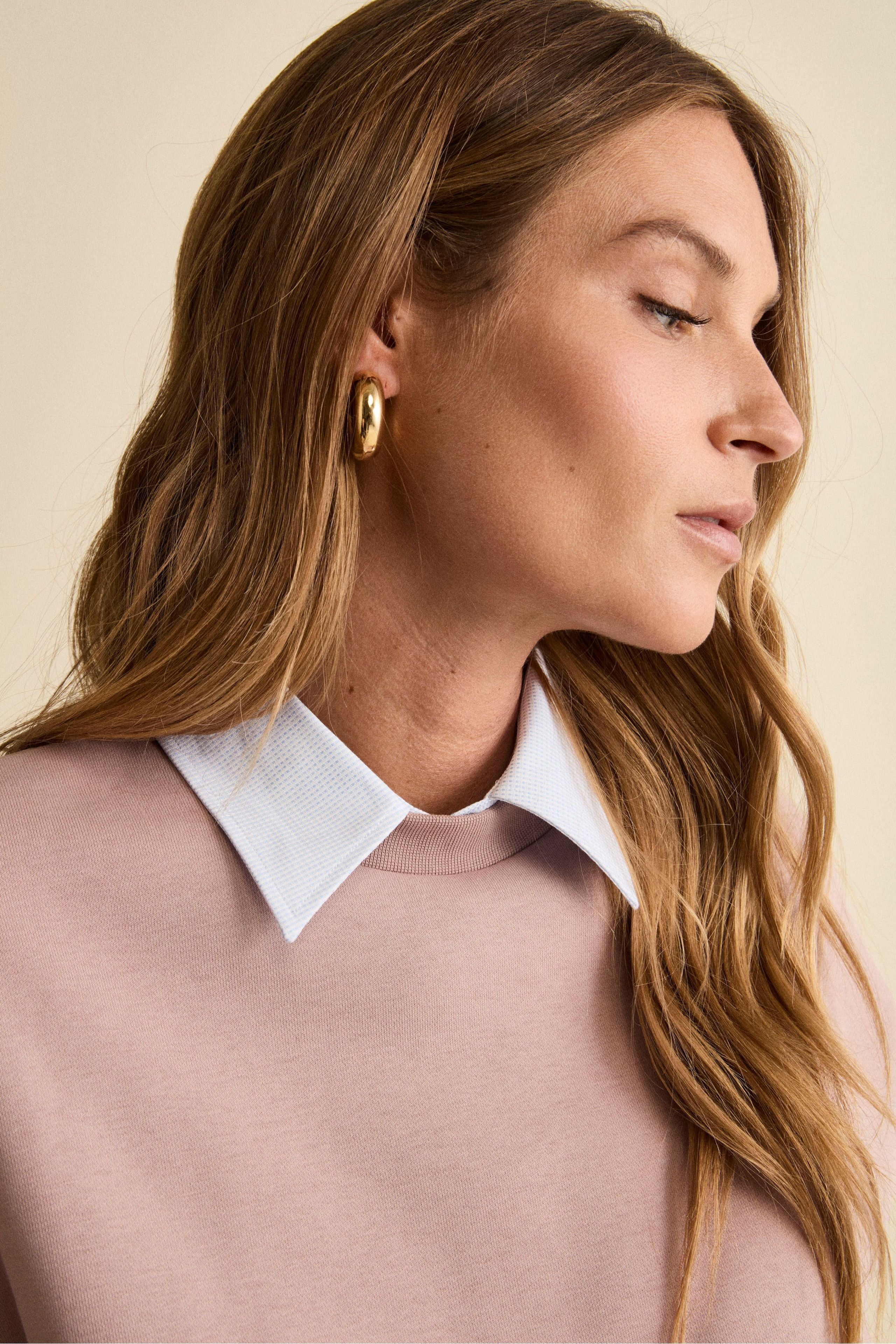 Felpa Over Girocollo in Cotone - ROSA ANTICO