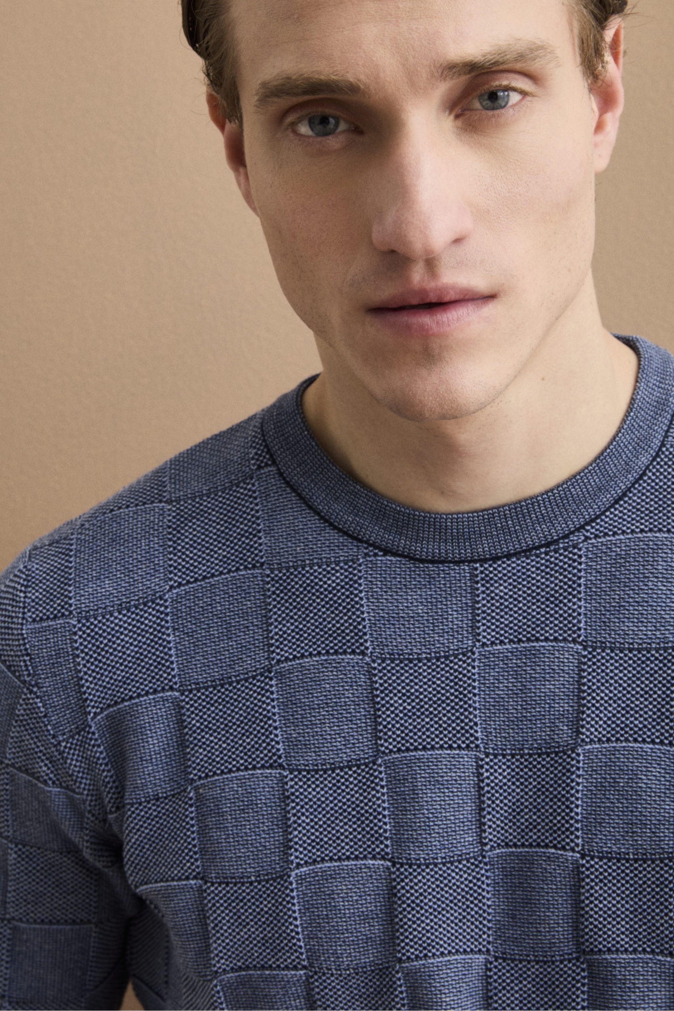 Maglia Dama Girocollo in Cotone - BLU/GRIGIO