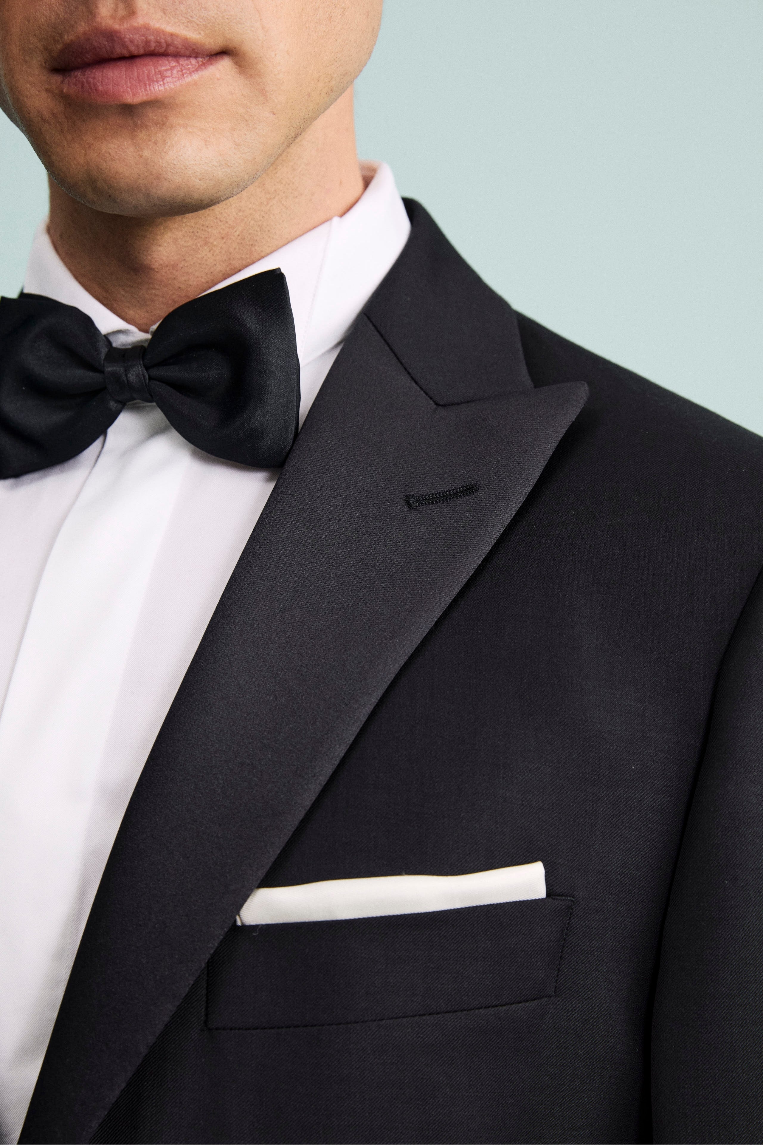 Smoking in Lana Vergine con Revers in Raso - BLU