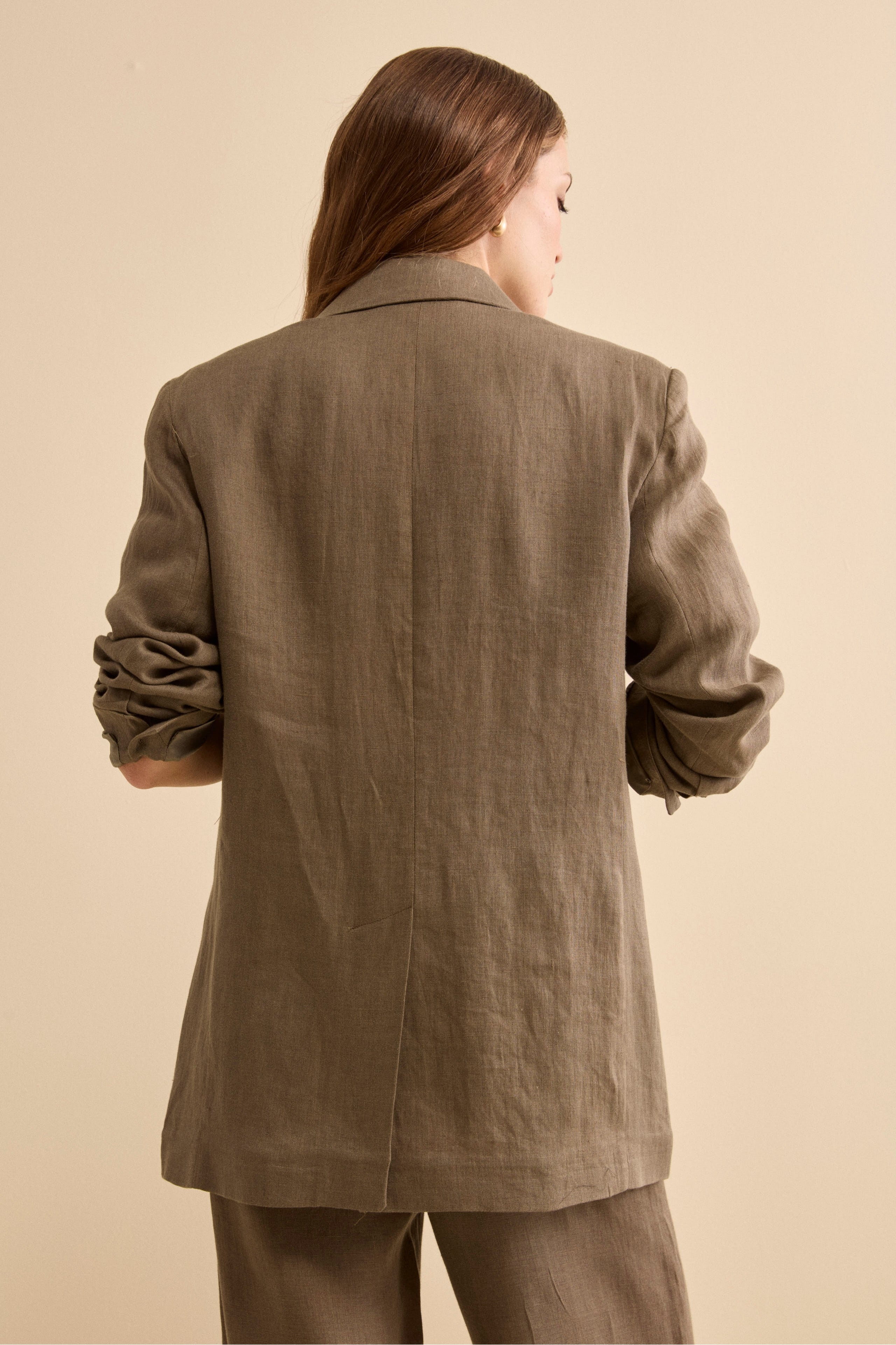 Blazer Over Doppiopetto in Lino - FANGO