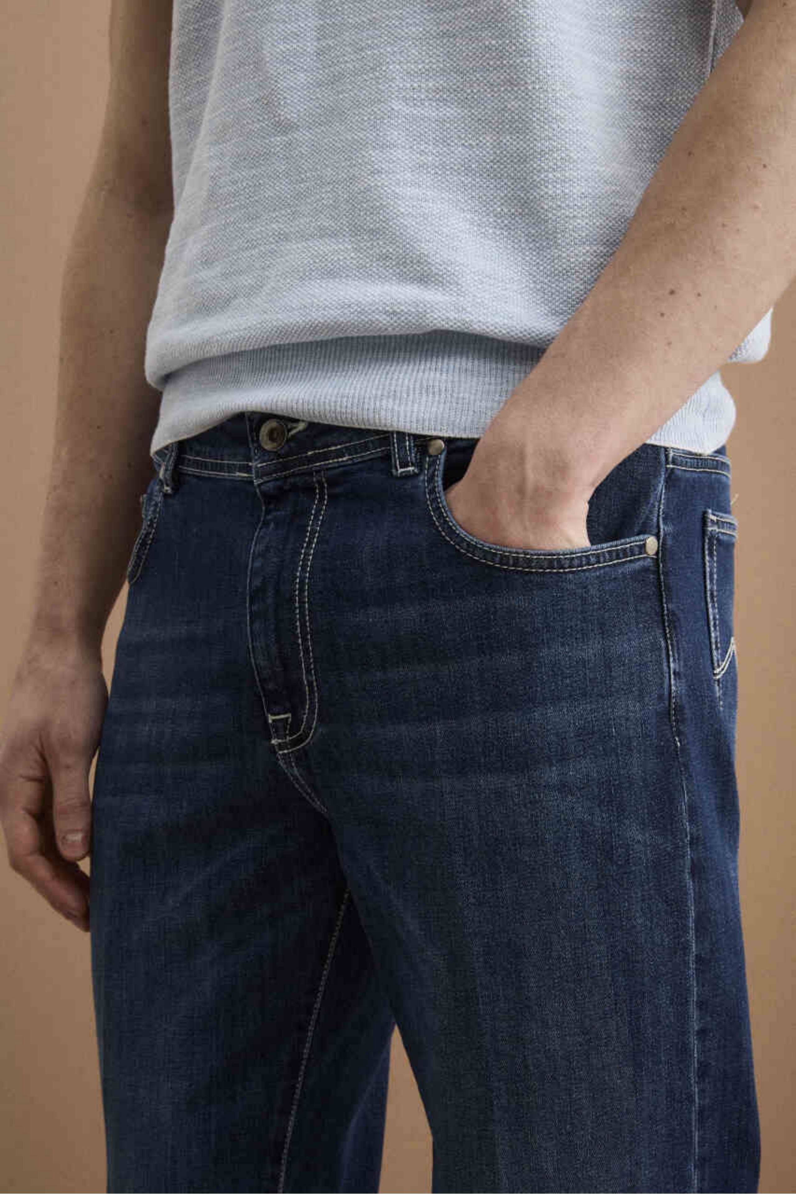 Jeans Slim Fit Cinque Tasche con Risvolto - DENIM