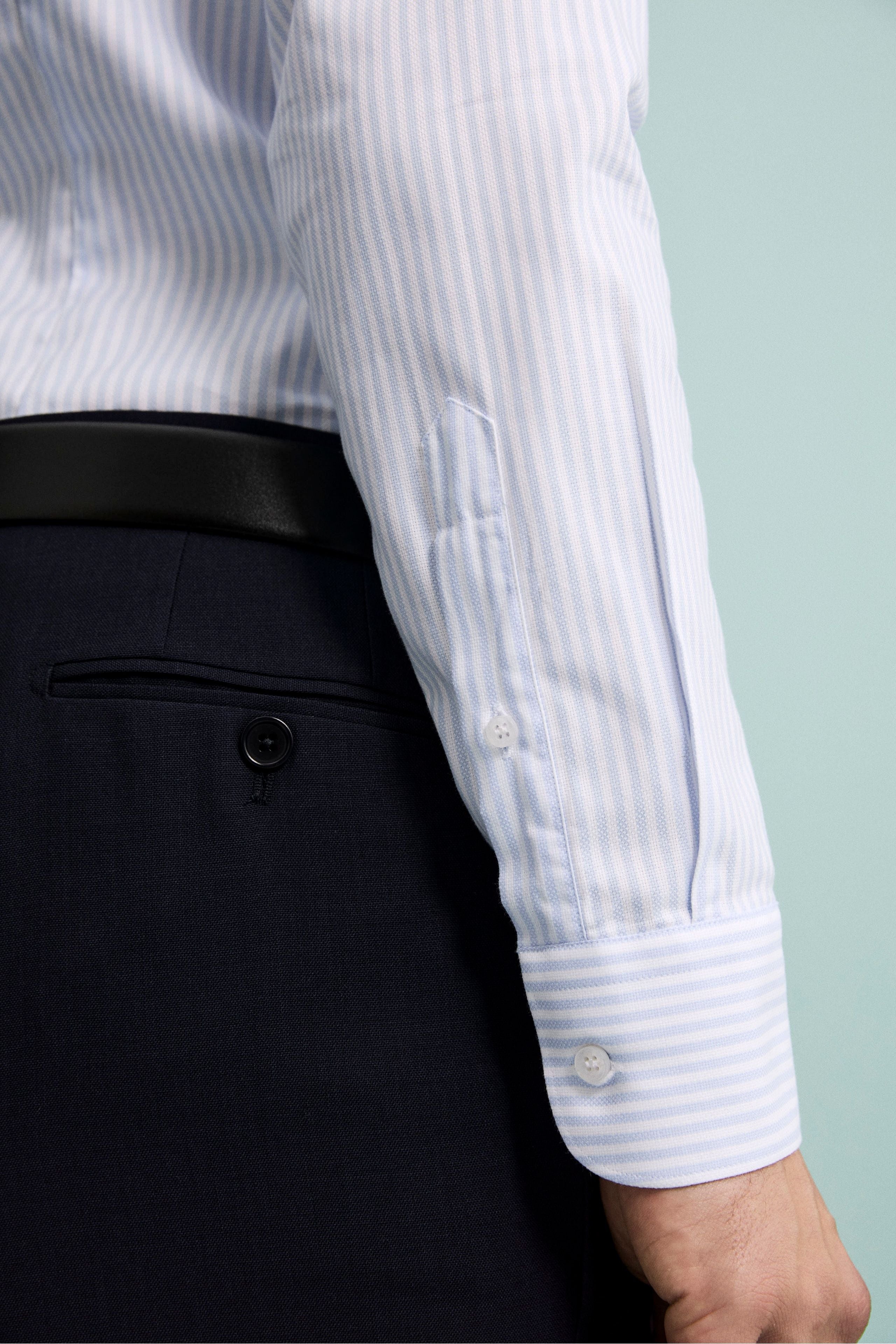 Camicia Fantasia Slim Fit Collo Francese - RIGATO BIANCO/AZZURRO