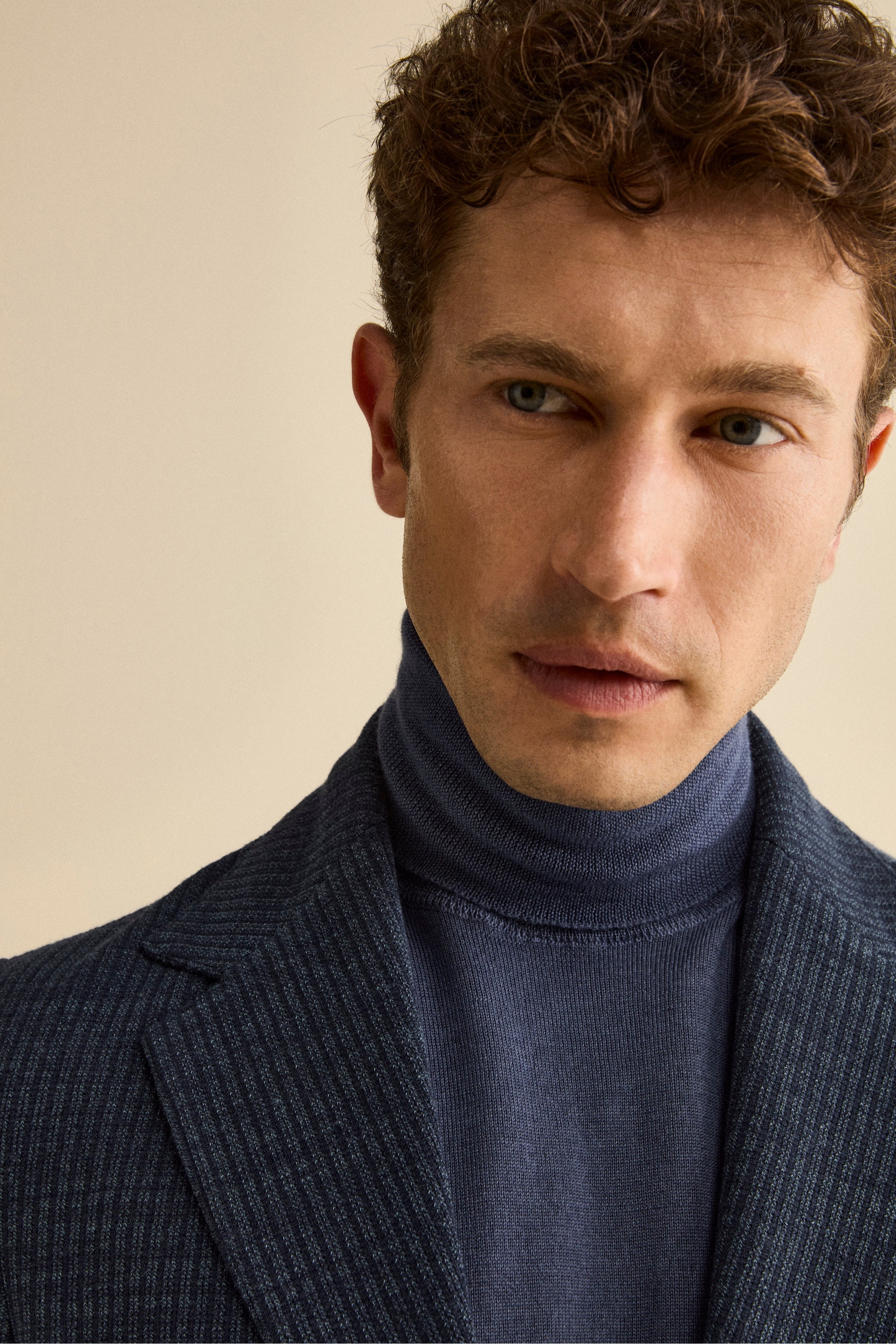 Giacca Sfoderata Slim Fit in Misto Cotone - BLU