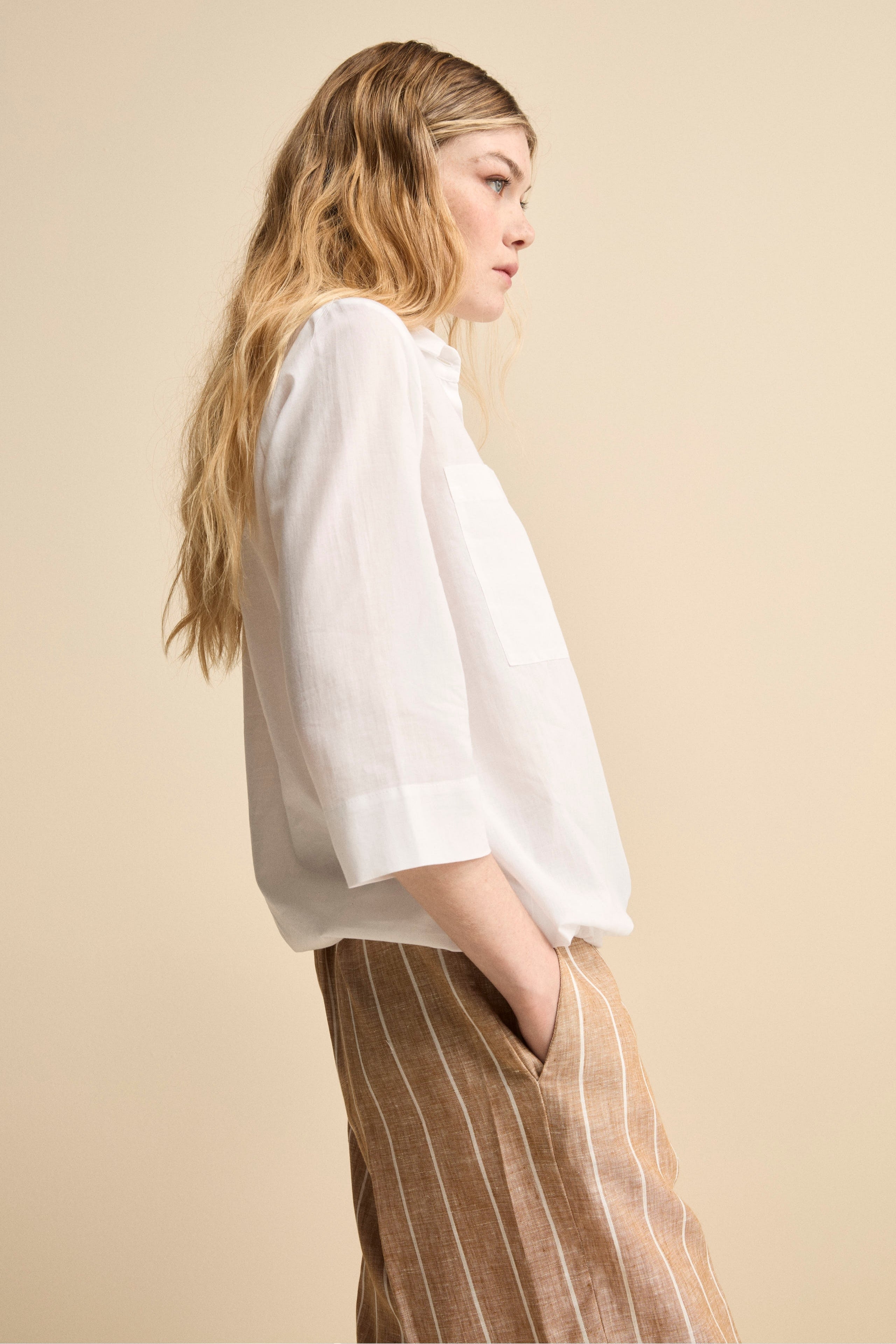 Camicia Over in Cotone con Coulisse - PANNA