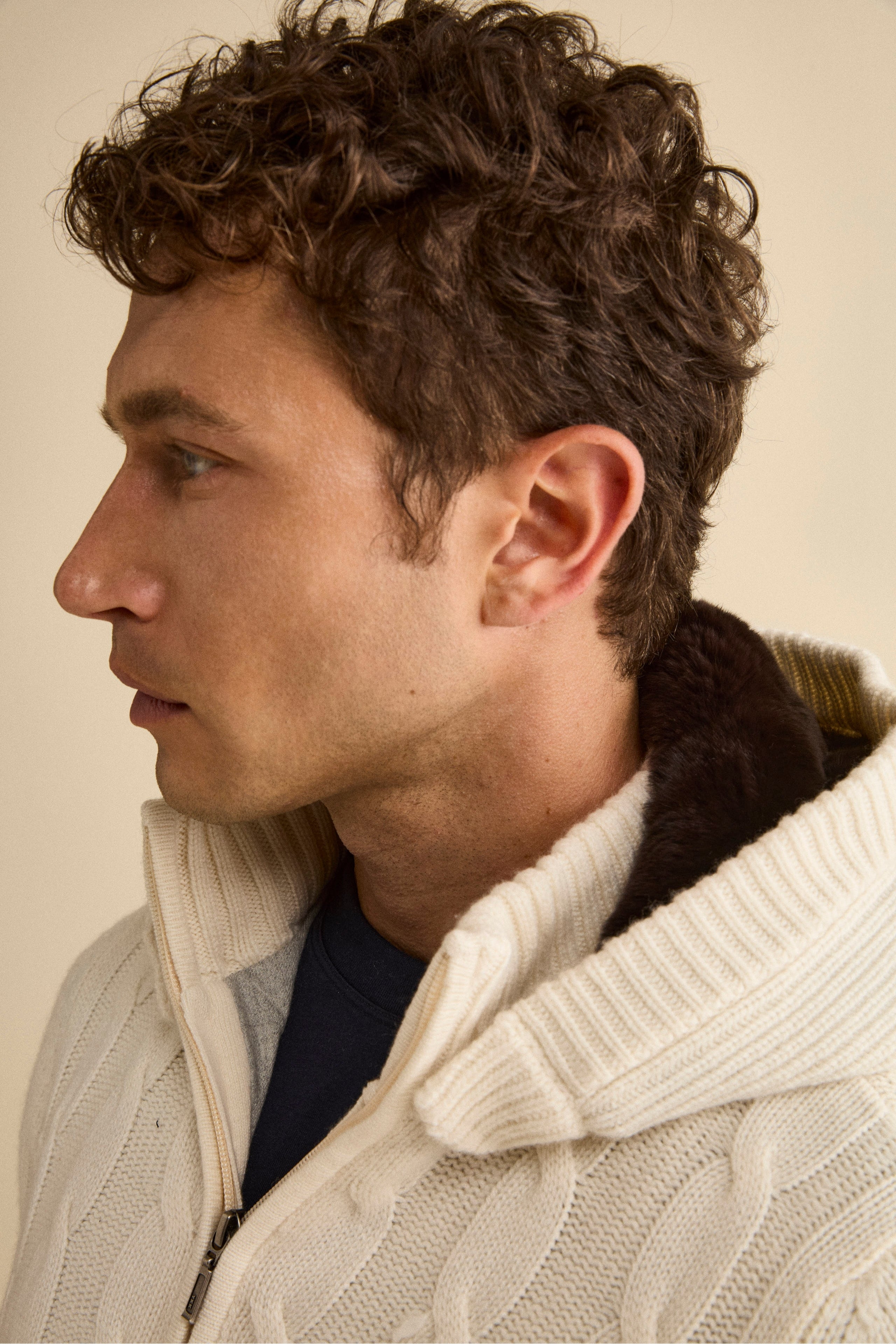 Bomber in Cashmere con Cappuccio e Pelliccia - BIANCO