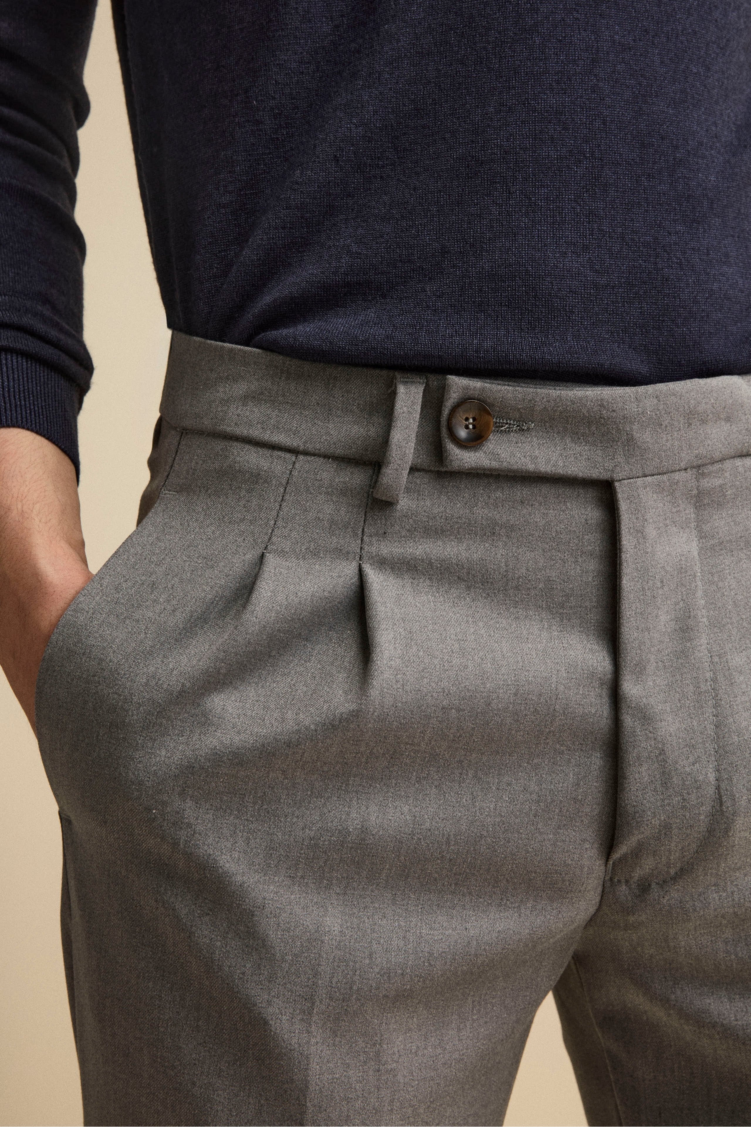 Pantalone Straight in Misto Lana con Pinces e Risvolto - GRIGIO CHIARO