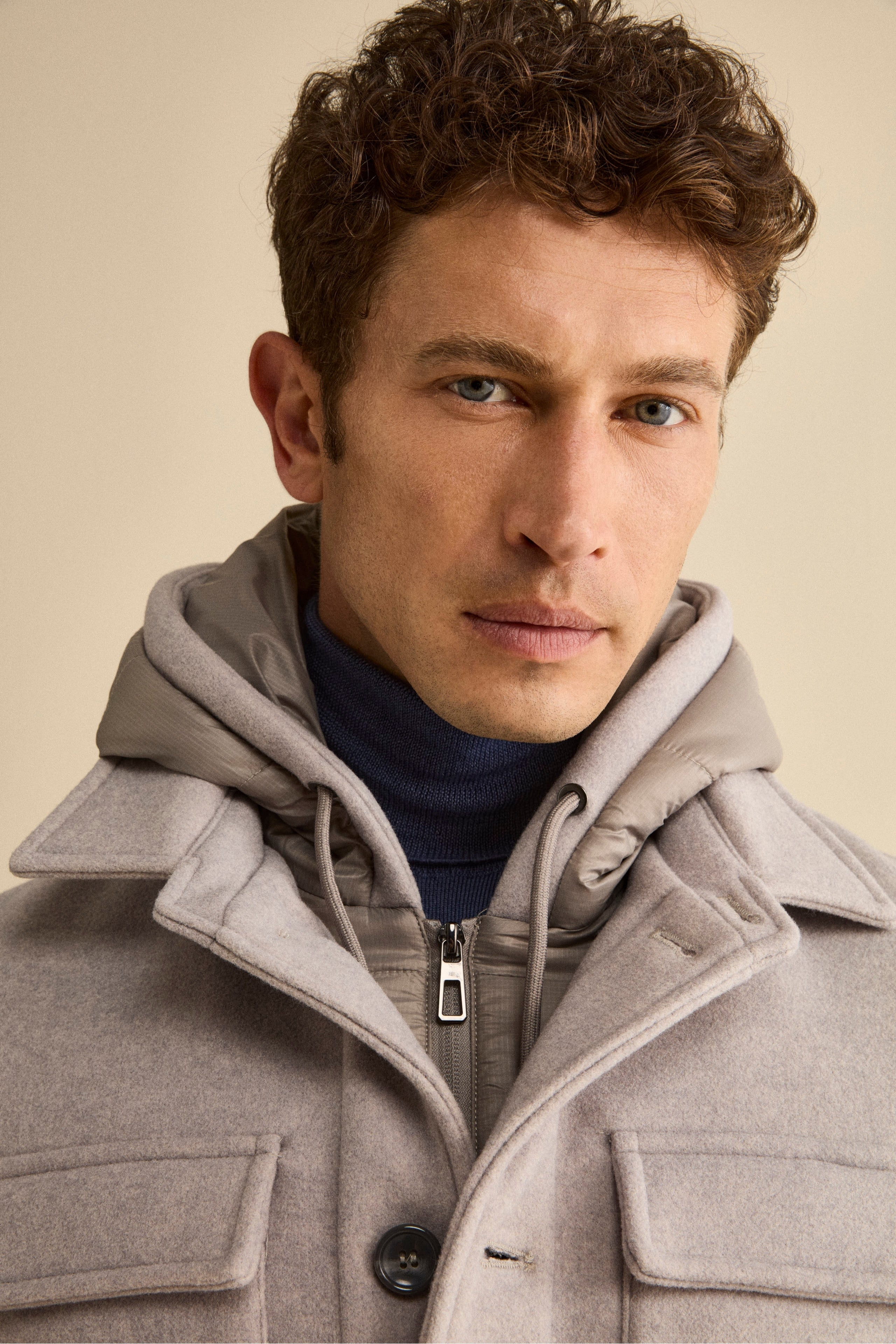 Cappotto Corto in Misto Lana con Pettorina Removibile - GRIGIO CHIARO