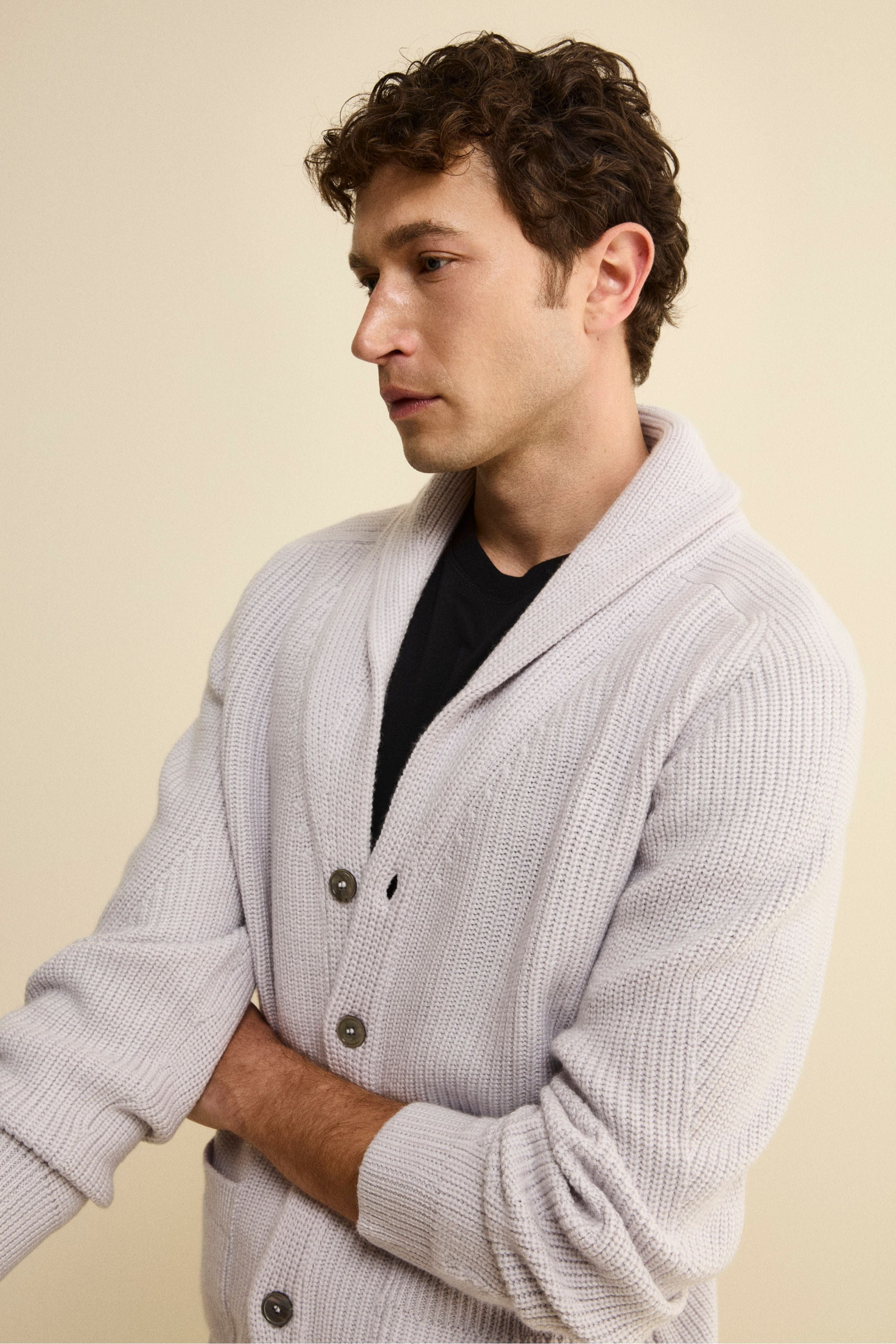 Cardigan in Lana Merino a Costa Inglese - GRIGIO CHIARO