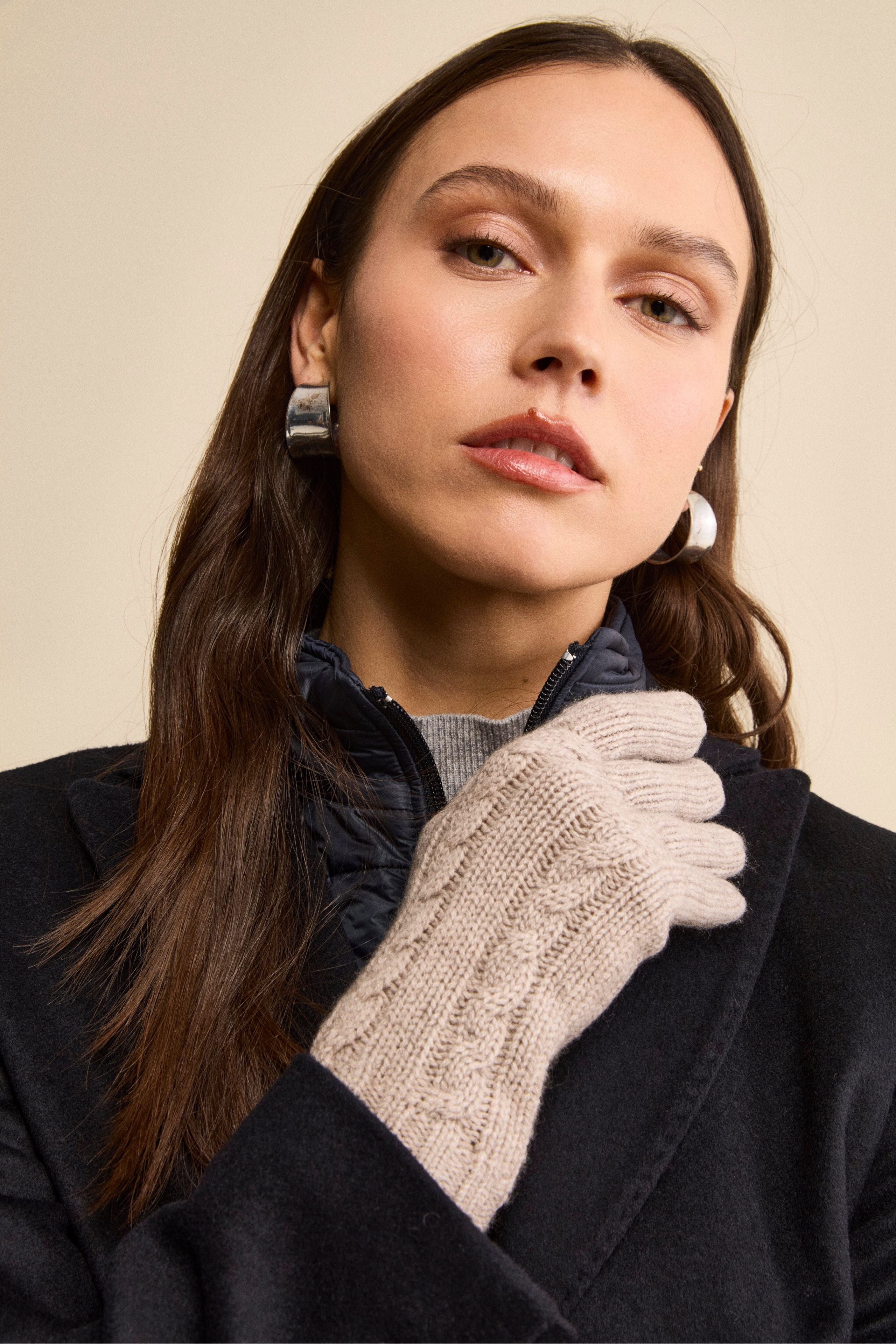 Guanti Trecce in Lana e Cashmere - SABBIA