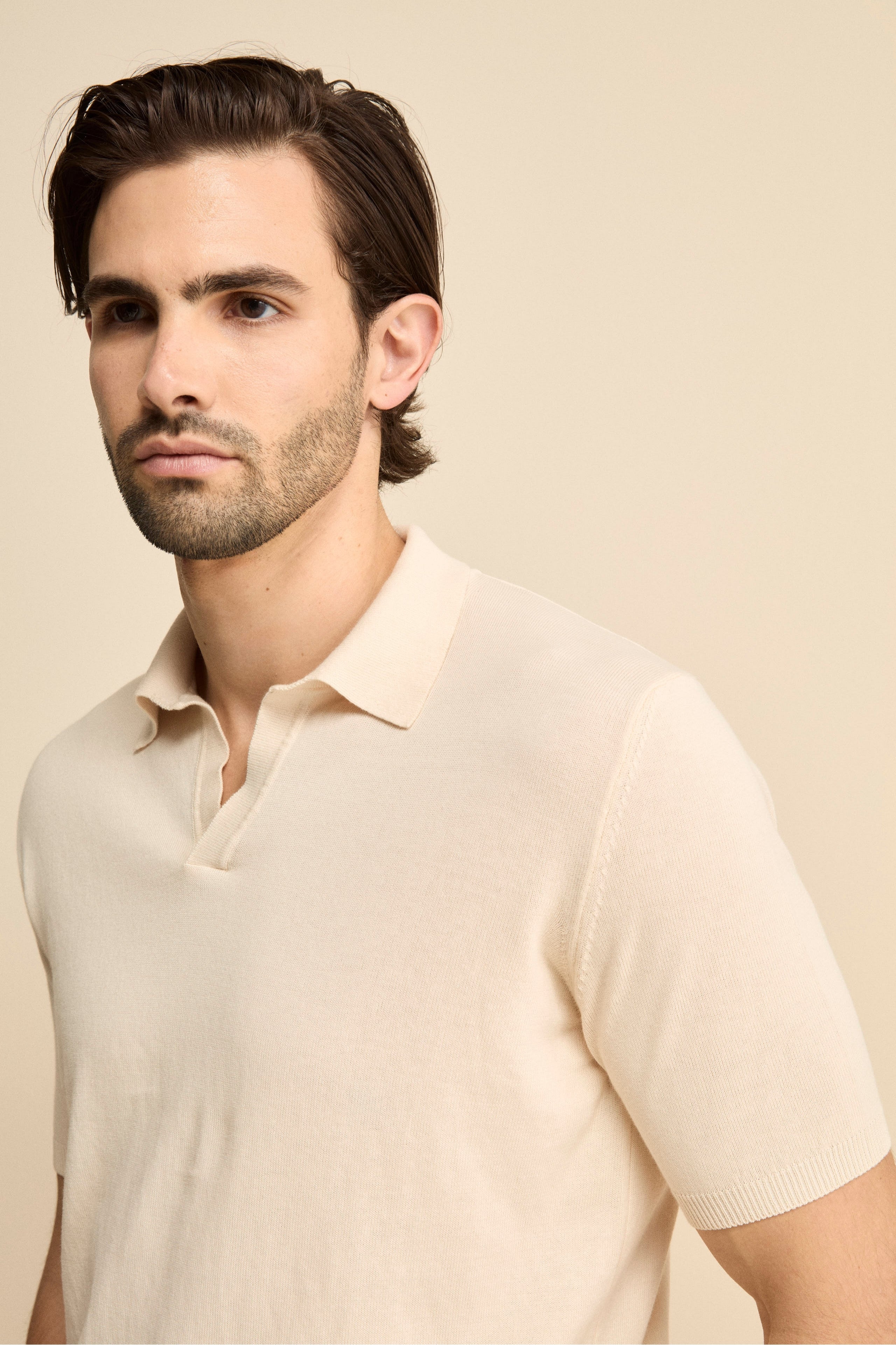 Polo in Maglia di Cotone Crêpe - LATTE