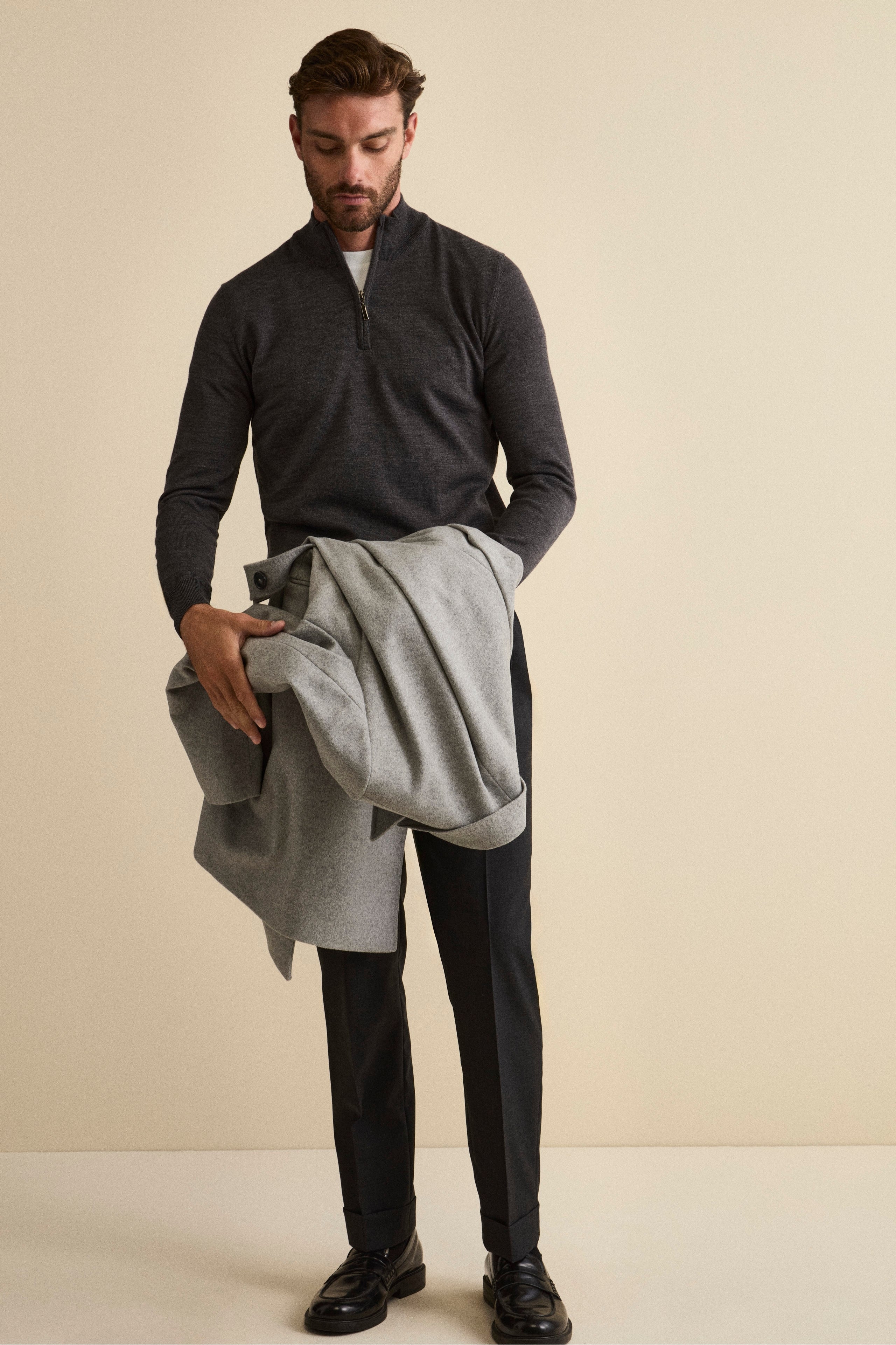 Lupetto con Zip in Lana Merino - ANTRACITE