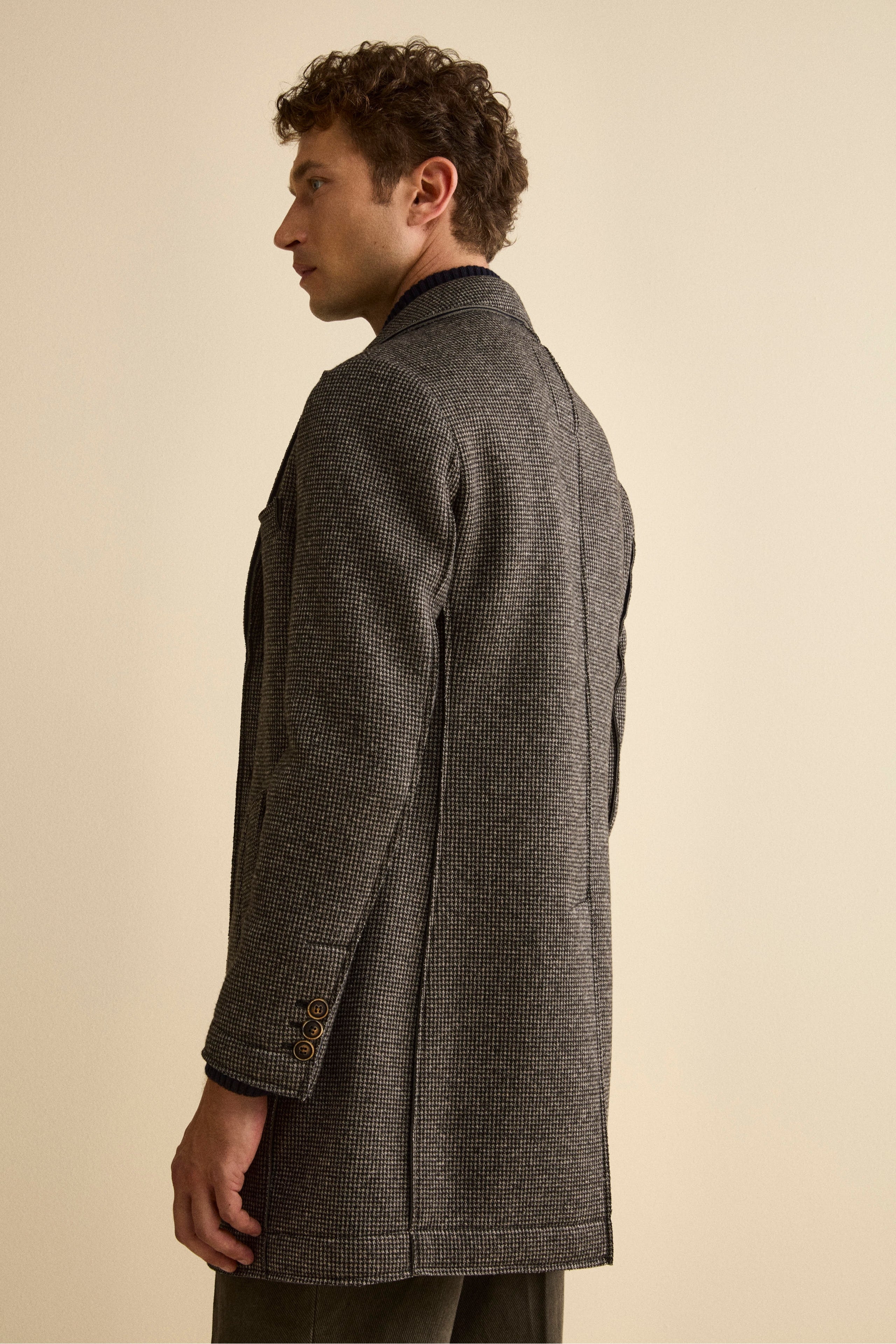 Cappotto Fantasia Midi a Taglio Vivo - GRIGIO/NERO